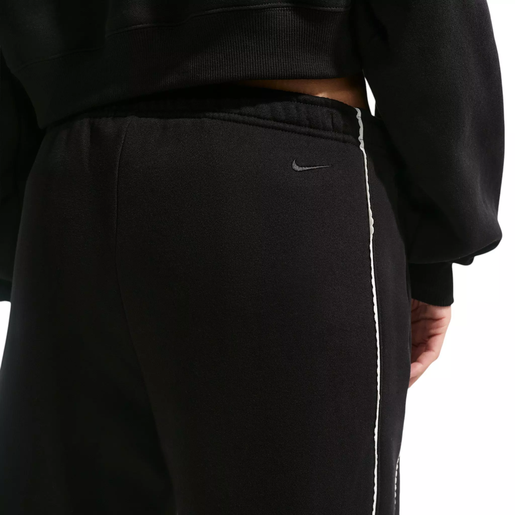 Nike Women's Studio Fleece Med-Weight "Graphic Pack" Mid-Rise Wide-Leg Pants - Black - BLACK