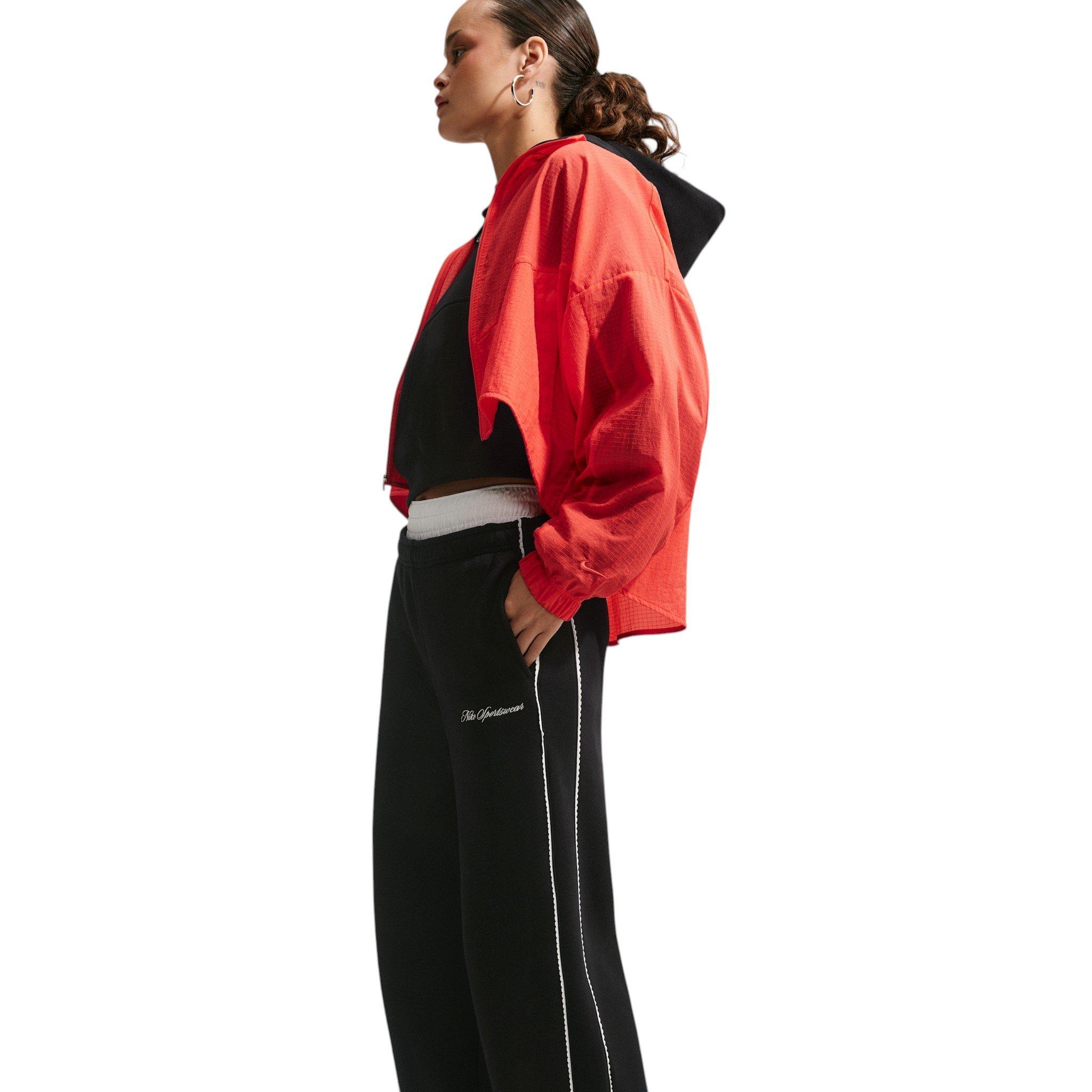 Nike Women's Studio Fleece Med-Weight "Graphic Pack" Mid-Rise Wide-Leg Pants - Black - BLACK