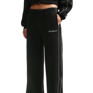 Nike Women's Studio Fleece Med-Weight "Graphic Pack" Mid-Rise Wide-Leg Pants - Black - BLACK