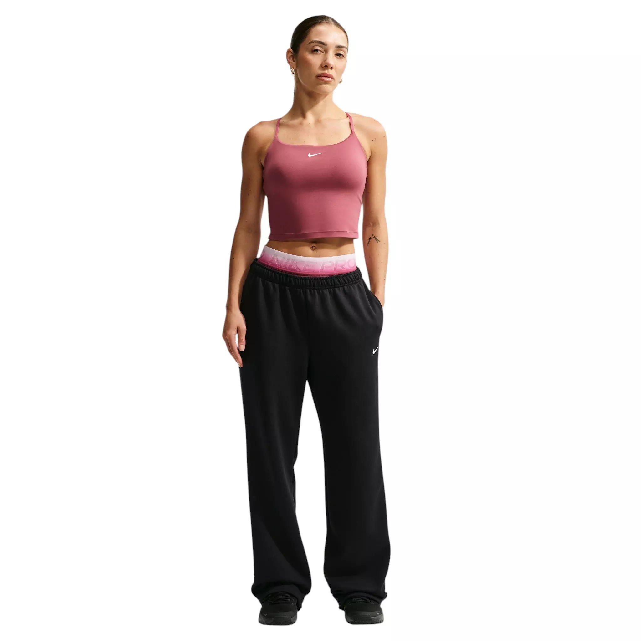 Nike Women's Studio Fleece Sport Dri-FIT Mid-Rise Open-Hem Pants - Black - BLACK