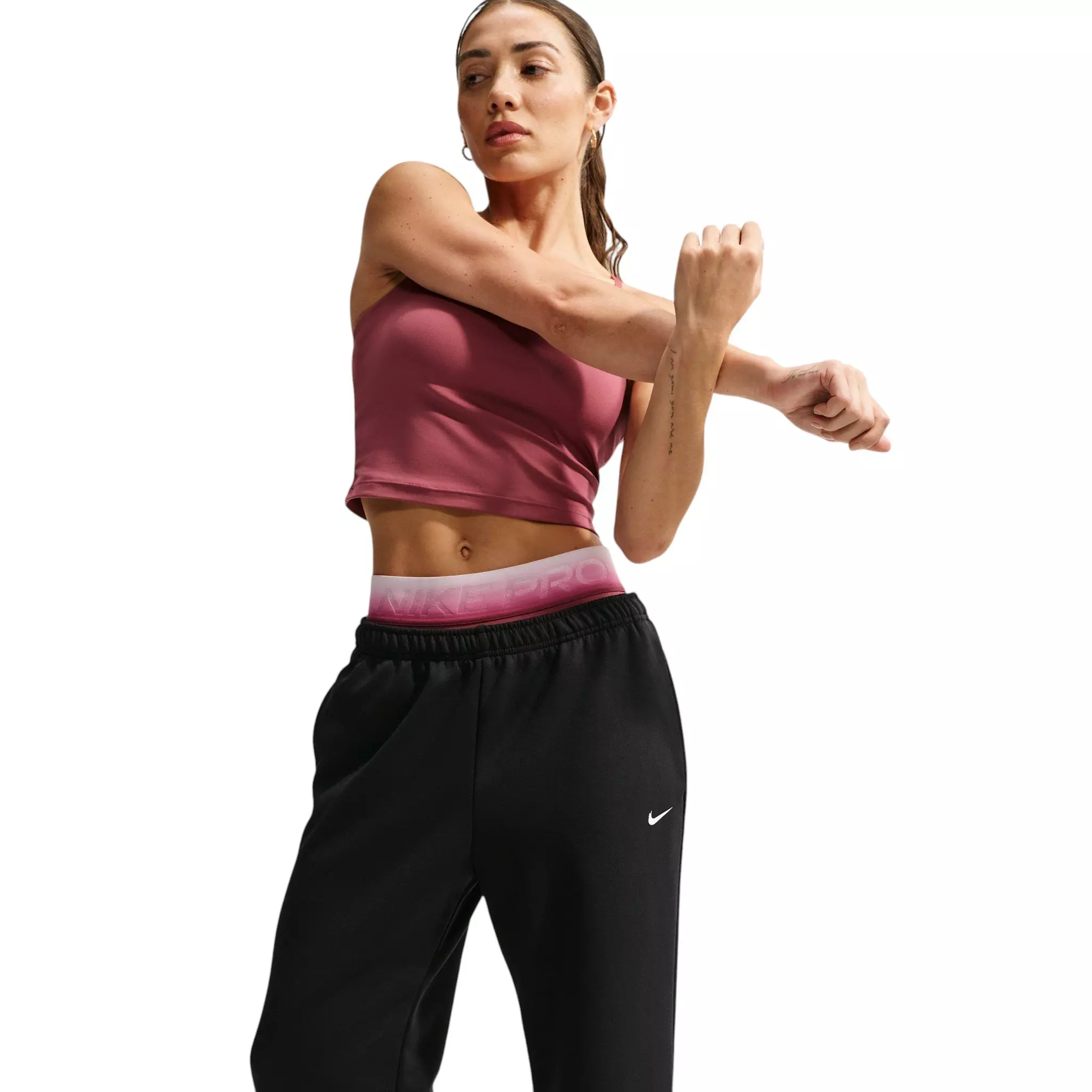 Nike Women's Studio Fleece Sport Dri-FIT Mid-Rise Open-Hem Pants - Black - BLACK