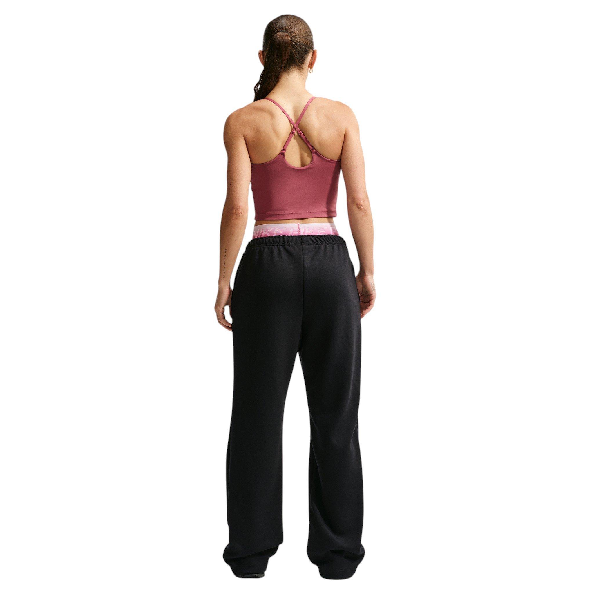 Nike Women's Studio Fleece Sport Dri-FIT Mid-Rise Open-Hem Pants - Black - BLACK