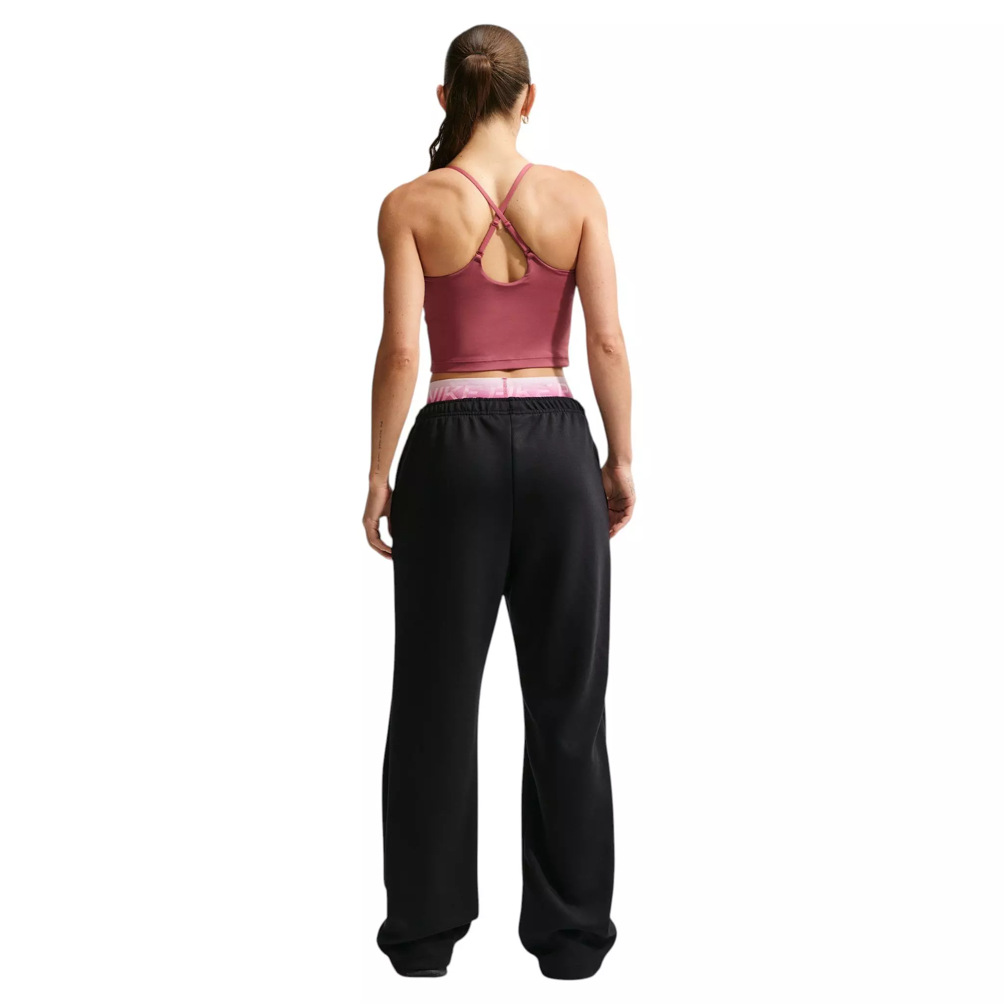 Nike Women's Studio Fleece Sport Dri-FIT Mid-Rise Open-Hem Pants - Black - BLACK