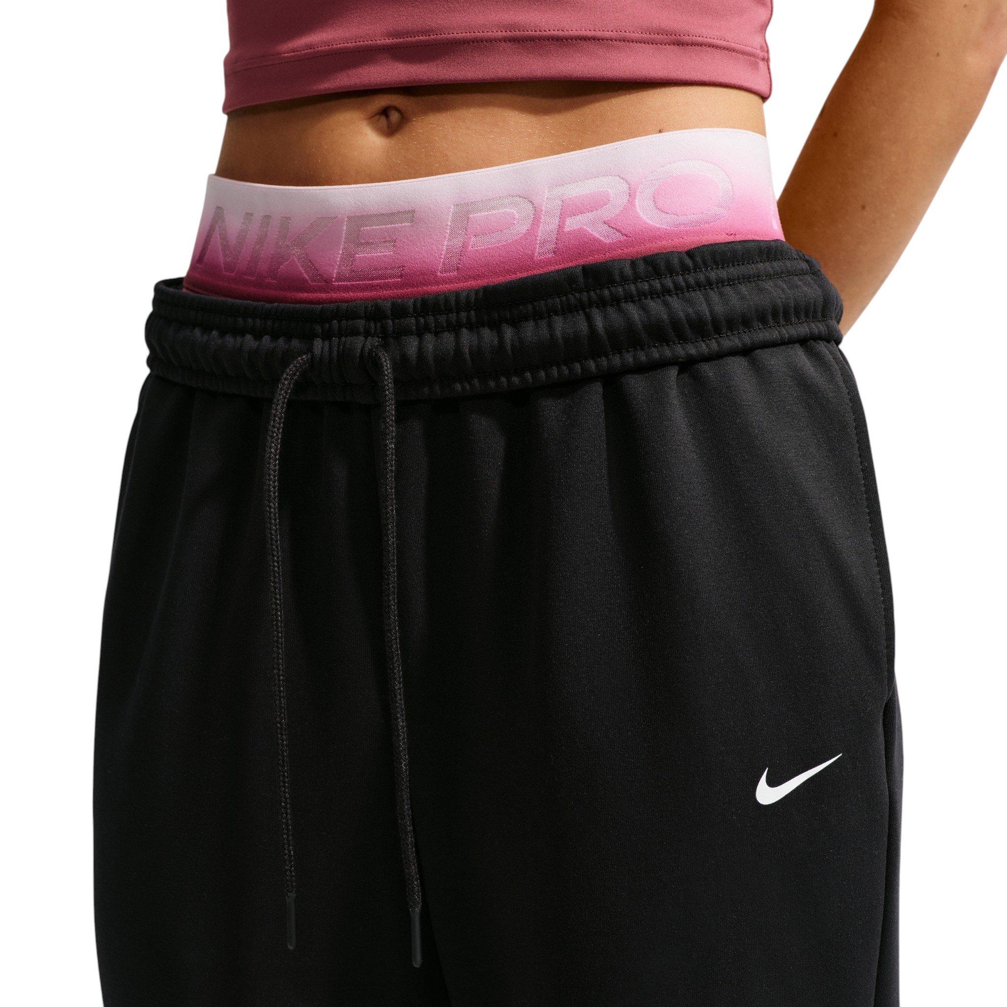 Nike Women's Studio Fleece Sport Dri-FIT Mid-Rise Open-Hem Pants - Black - BLACK