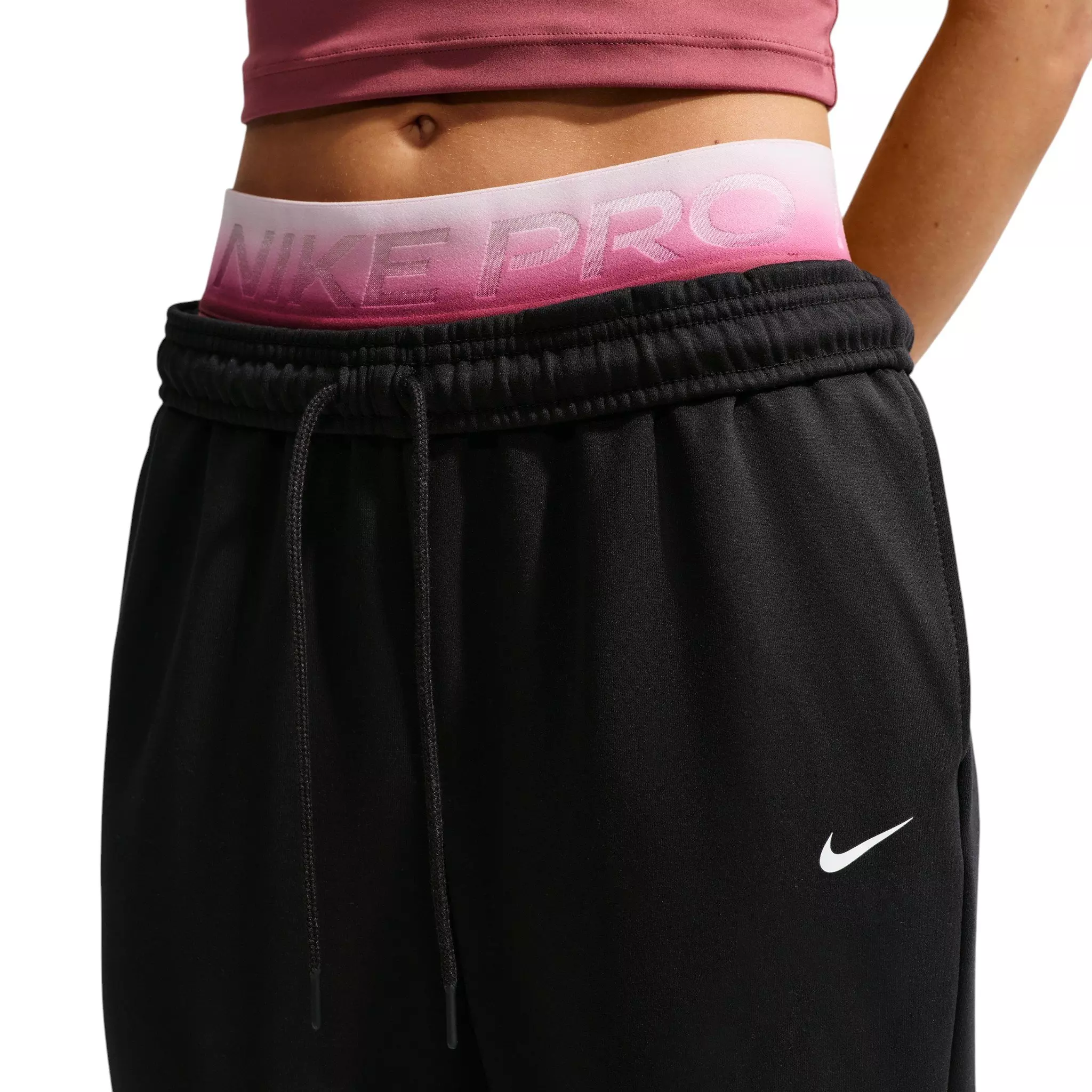 Nike Women's Studio Fleece Sport Dri-FIT Mid-Rise Open-Hem Pants - Black - BLACK