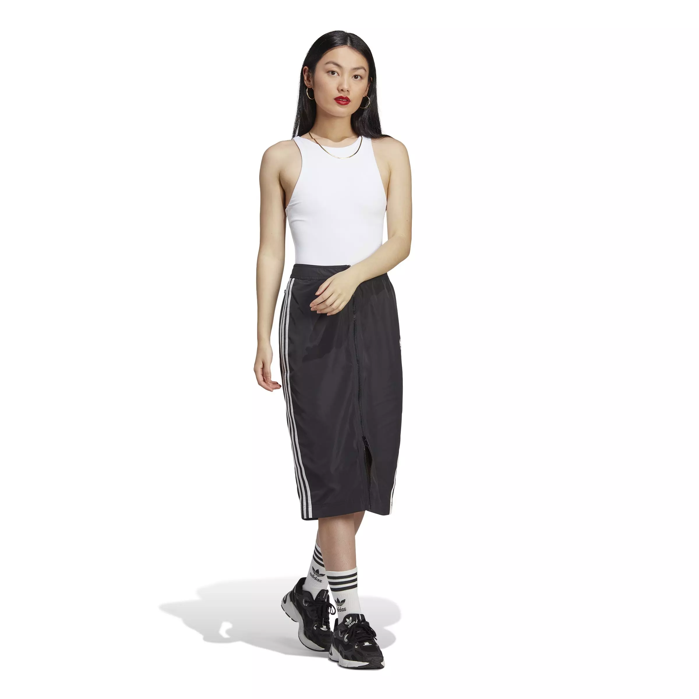 adidas Originals Women's Adicolor Classics Long Track Skirt-Black - BLACK