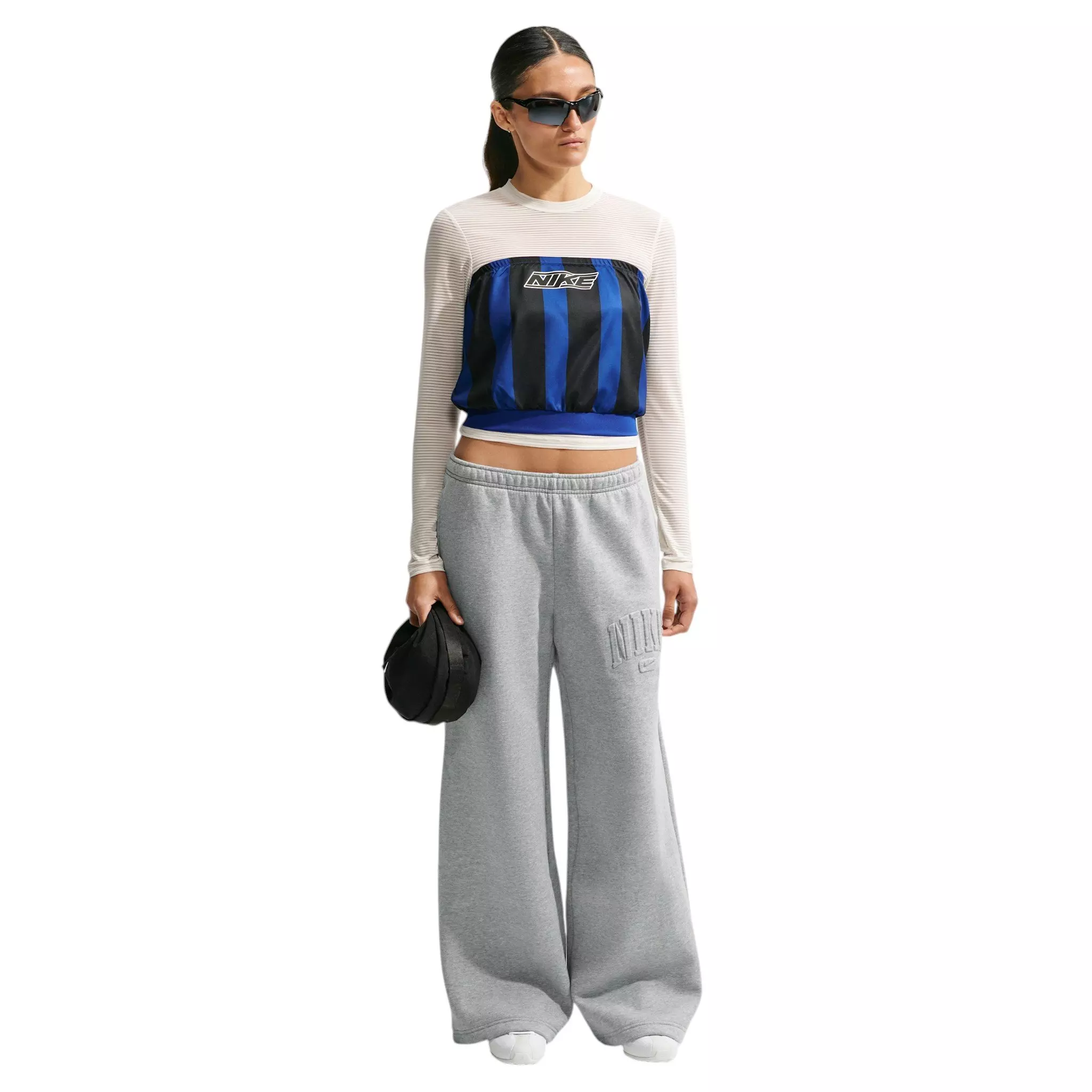 Nike Women's Studio Fleece Med Weight Mid-Rise Wide Leg Pants - Dk Grey - DK GREY