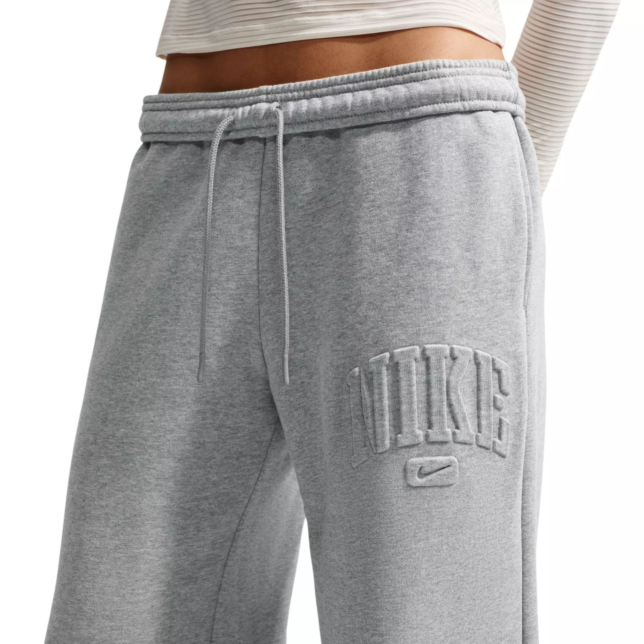 Nike Women's Studio Fleece Med Weight Mid-Rise Wide Leg Pants - Dk Grey - DK GREY