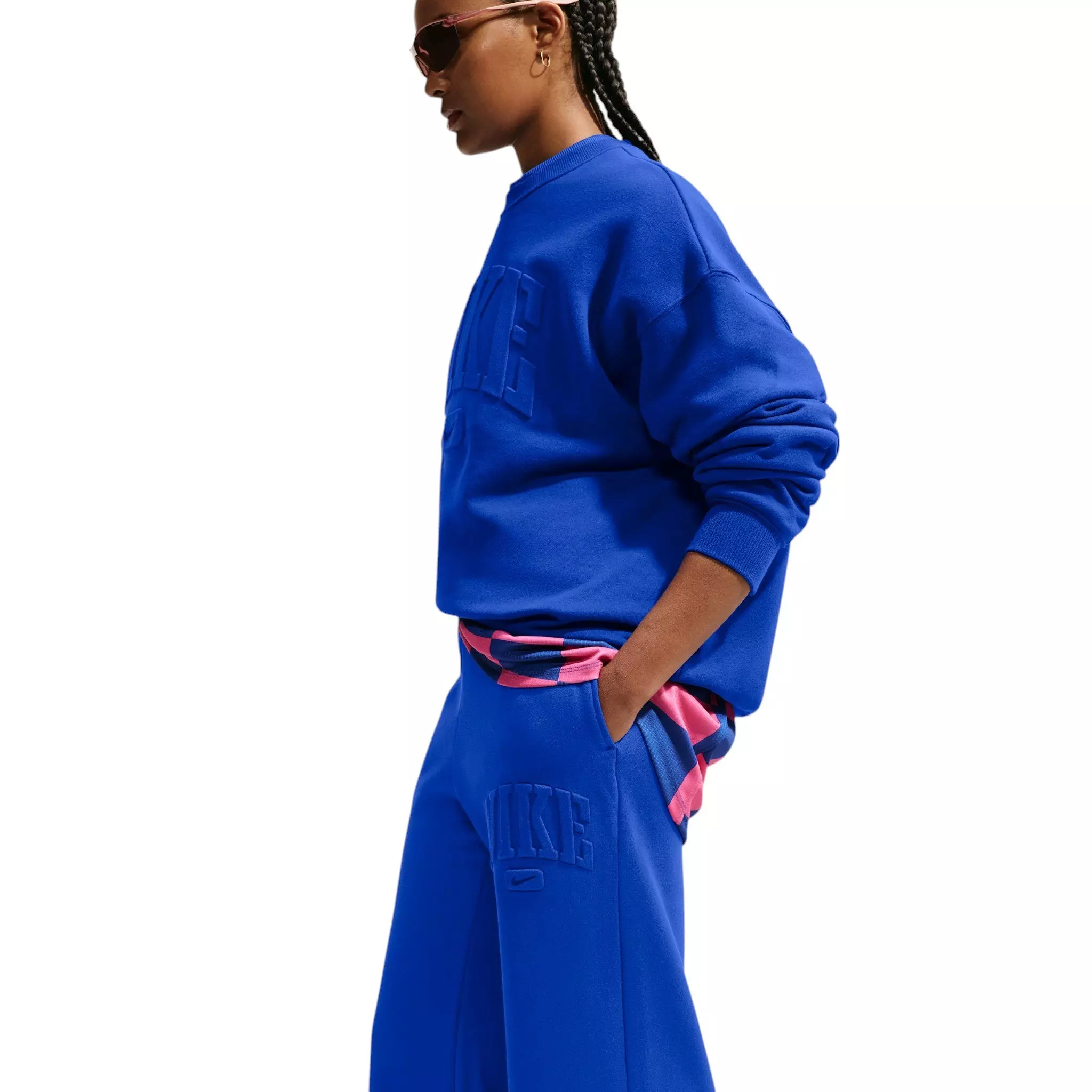 Nike Women's Studio Fleece Med Weight Mid-Rise Wide Leg Pants - Royal - ROYAL
