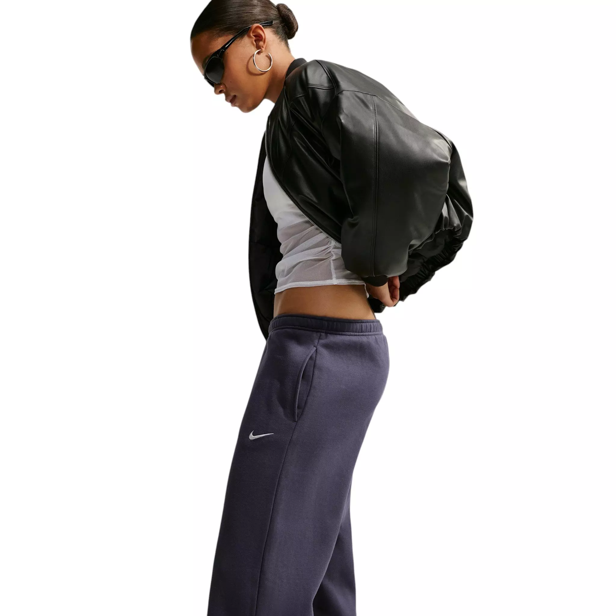 Nike Women's Studio Fleece Med-Weight Mid Rise Wide-Leg Pants - Gridiron - GRIDIRON