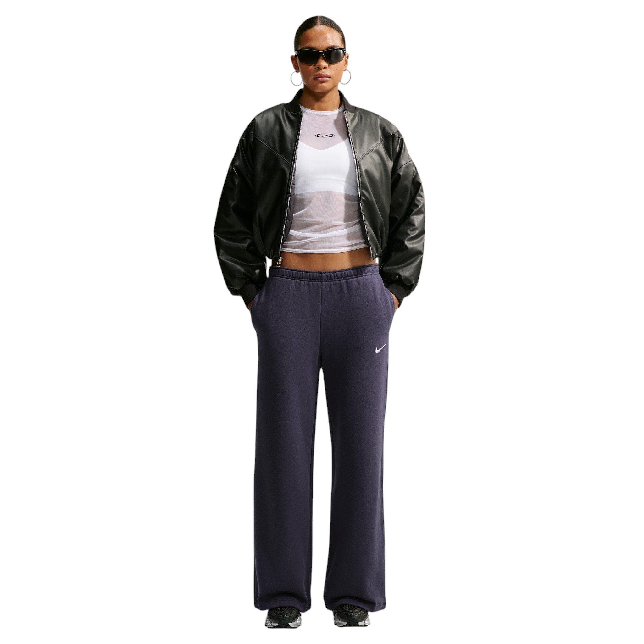 Nike Women's Studio Fleece Med-Weight Mid Rise Wide-Leg Pants - Gridiron - GRIDIRON