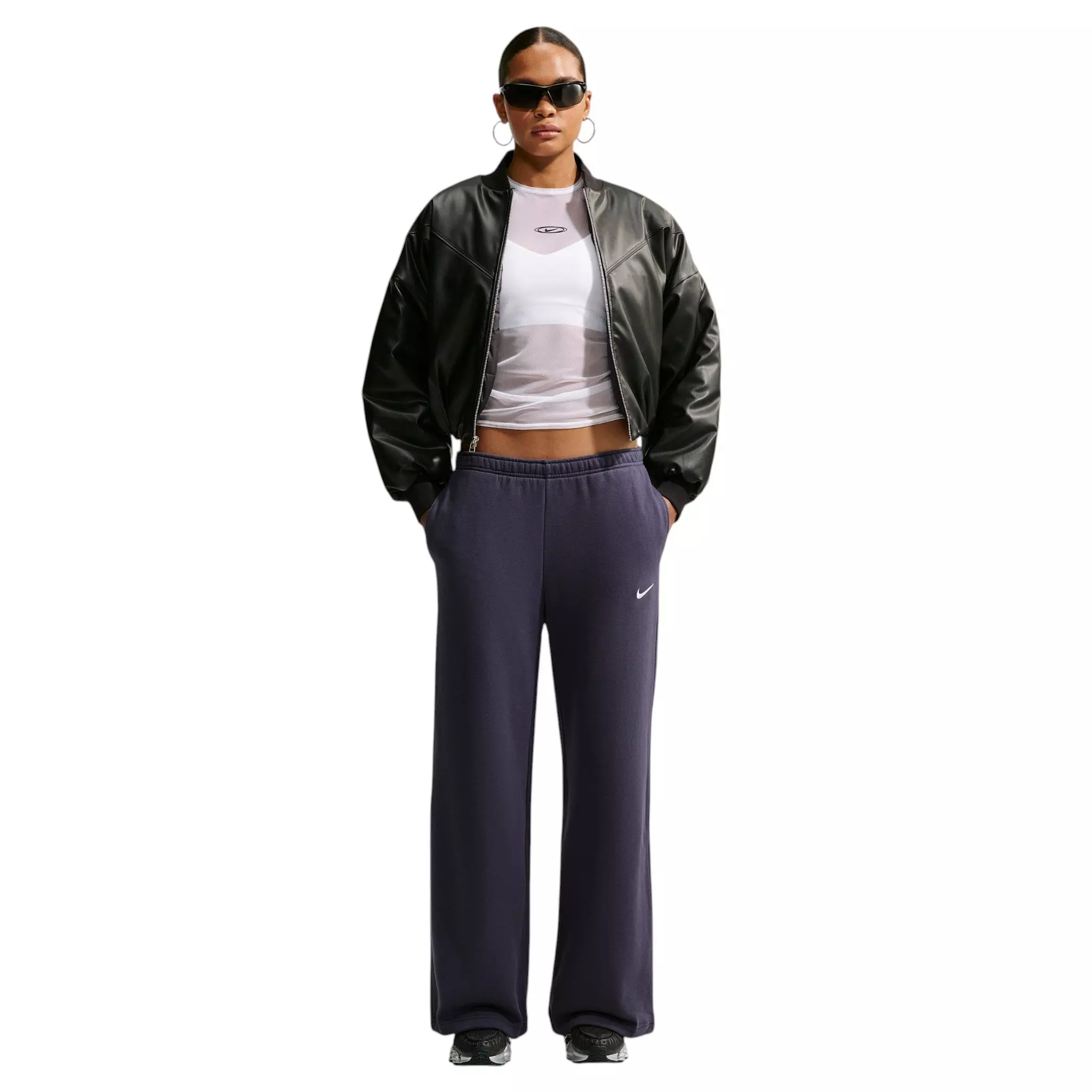 Nike Women's Studio Fleece Med-Weight Mid Rise Wide-Leg Pants - Gridiron - GRIDIRON