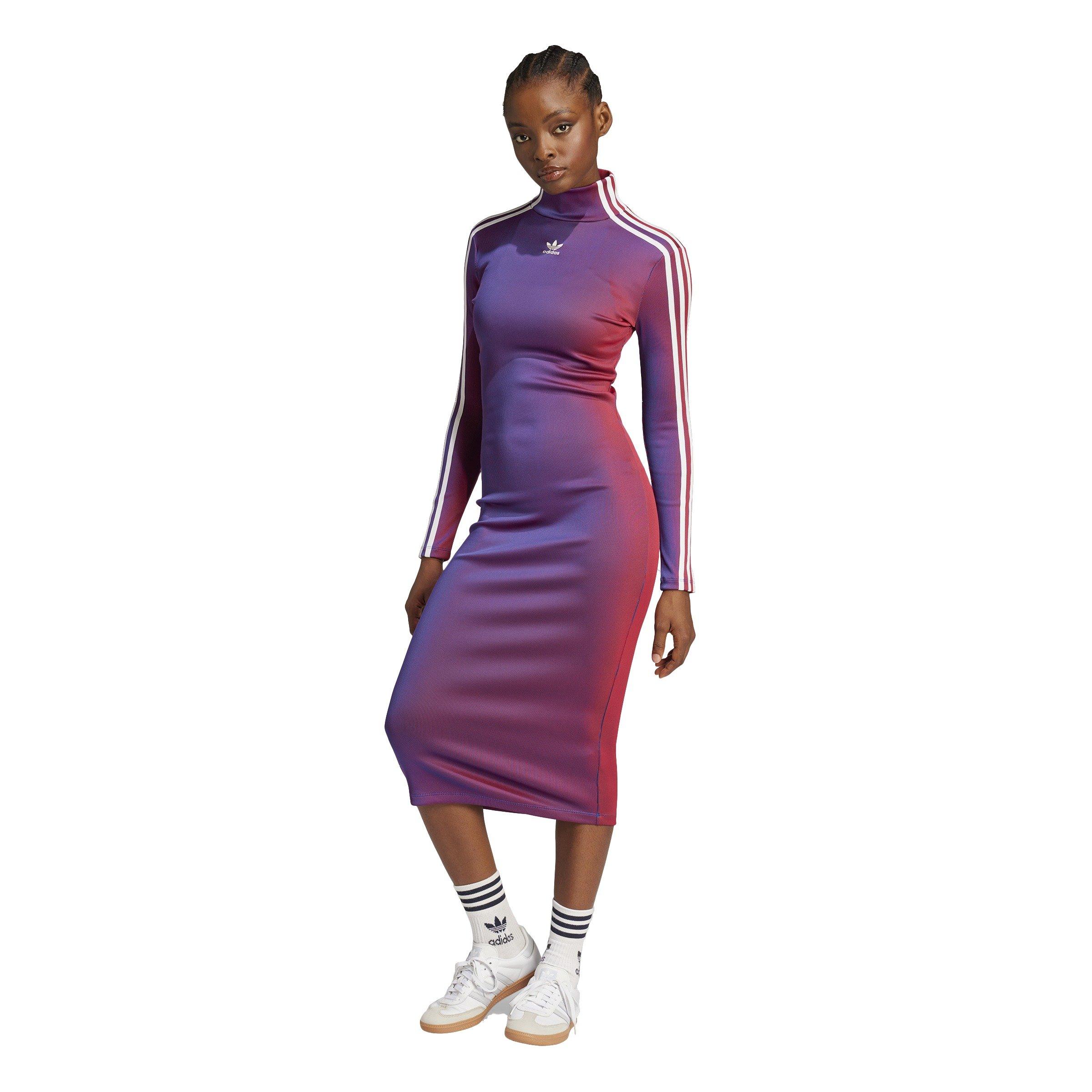 adidas Originals Women's Rasant Rib Long Sleeve Dress -Multicolor - MULTI-COLOR