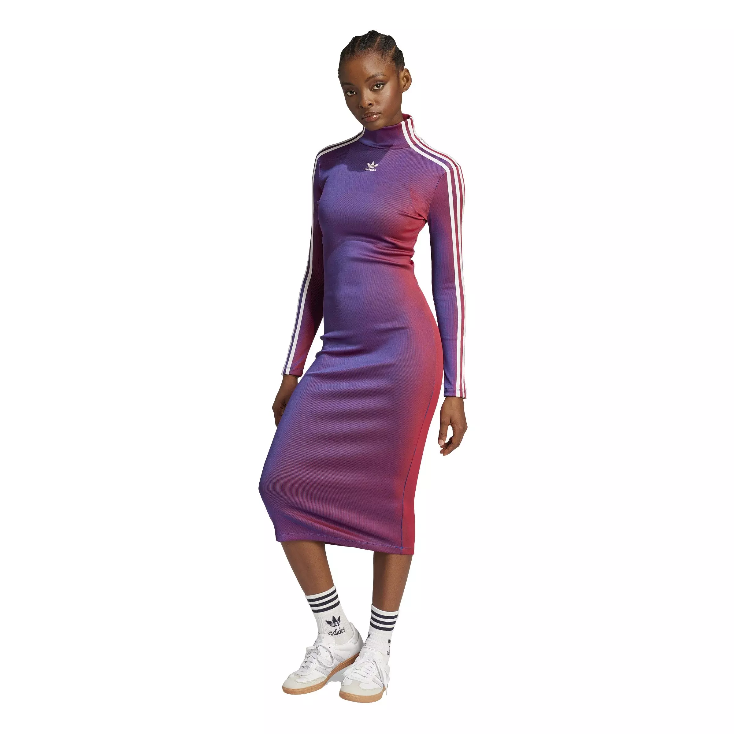 adidas Originals Women's Rasant Rib Long Sleeve Dress -Multicolor - MULTI-COLOR