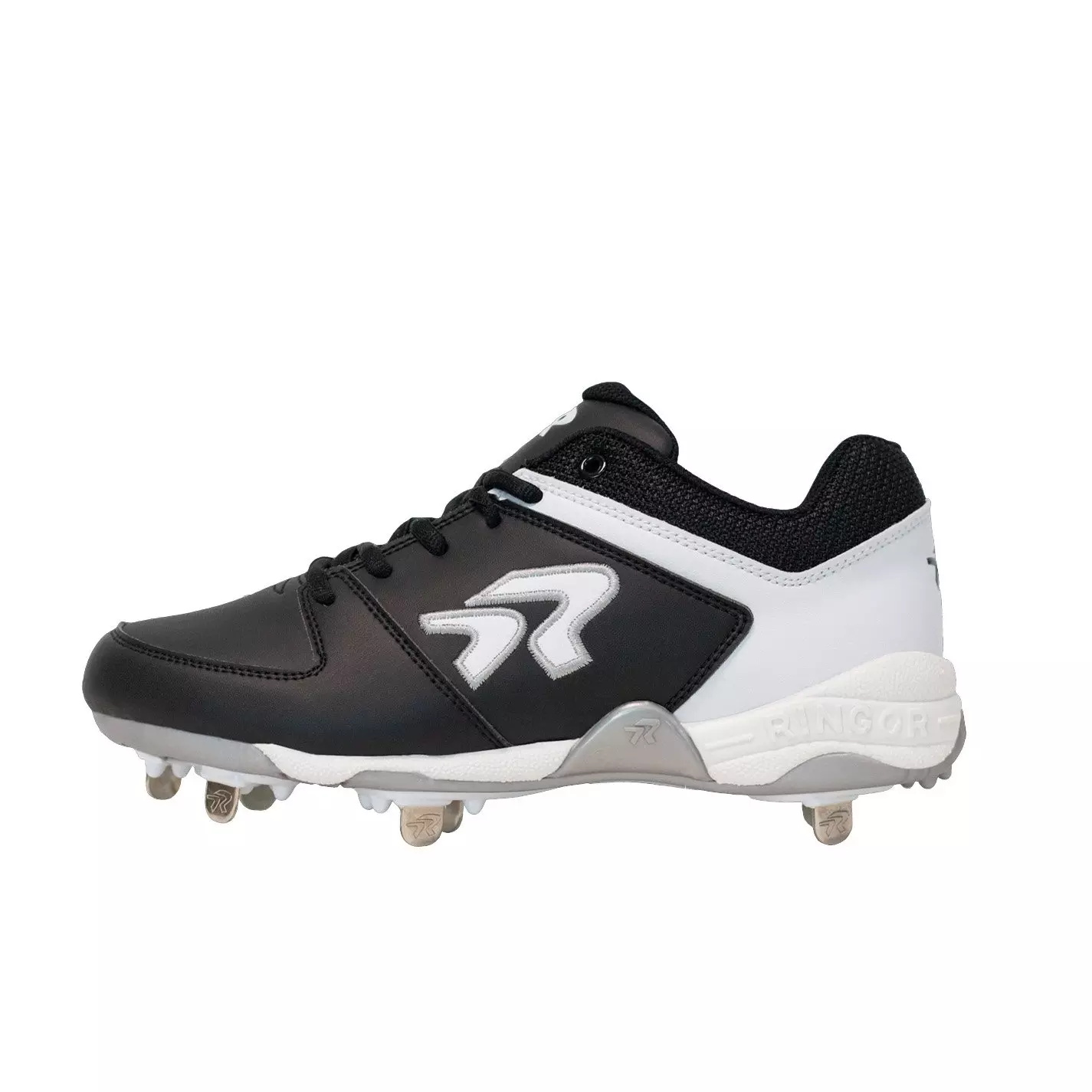 RIP-IT Ringor Flite "Black/White" Women's Wide Softball Cleat with Spikes and Pitching Toe - BLACK/WHITE
