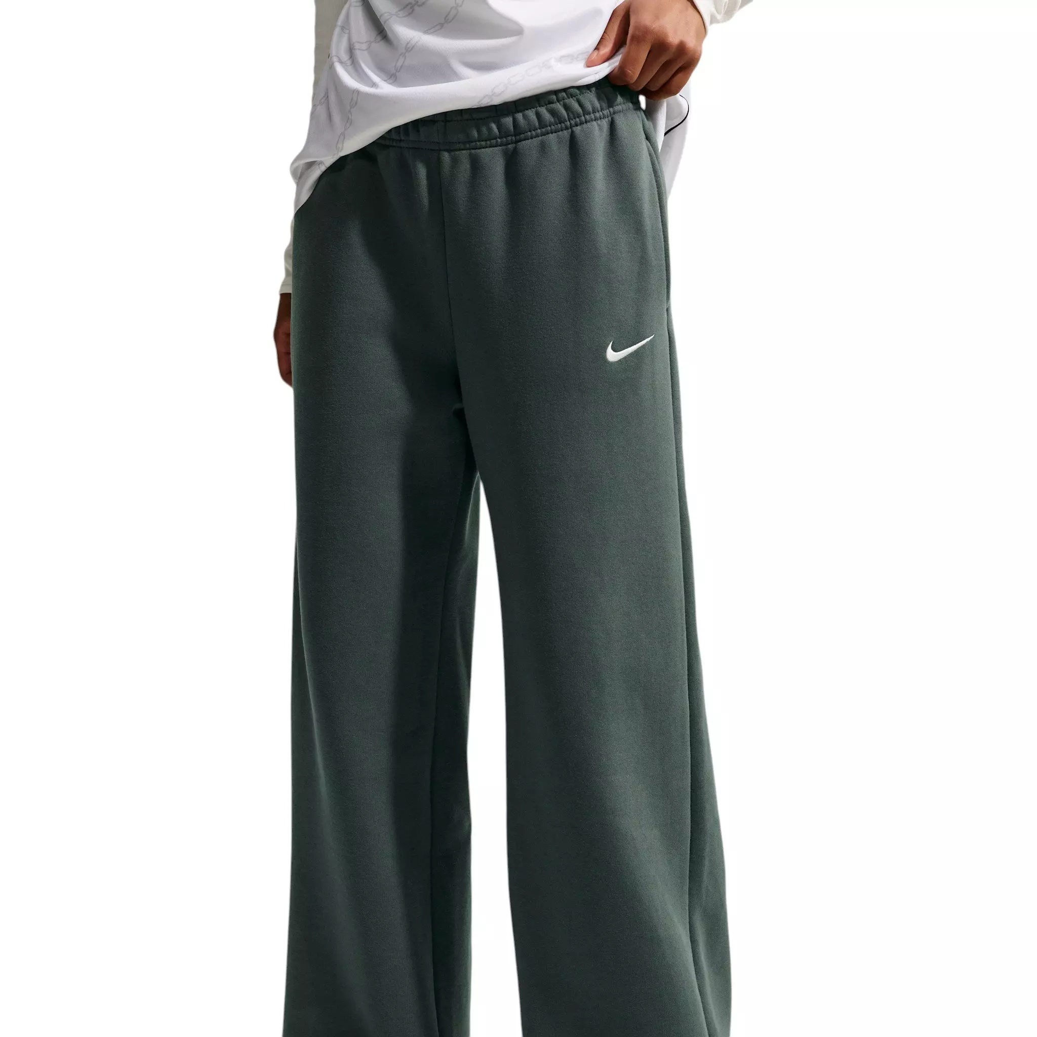 Nike Women's Studio Fleece Med-Weight Mid Rise Wide-Leg Pants - Camo Green - CAMO GREEN