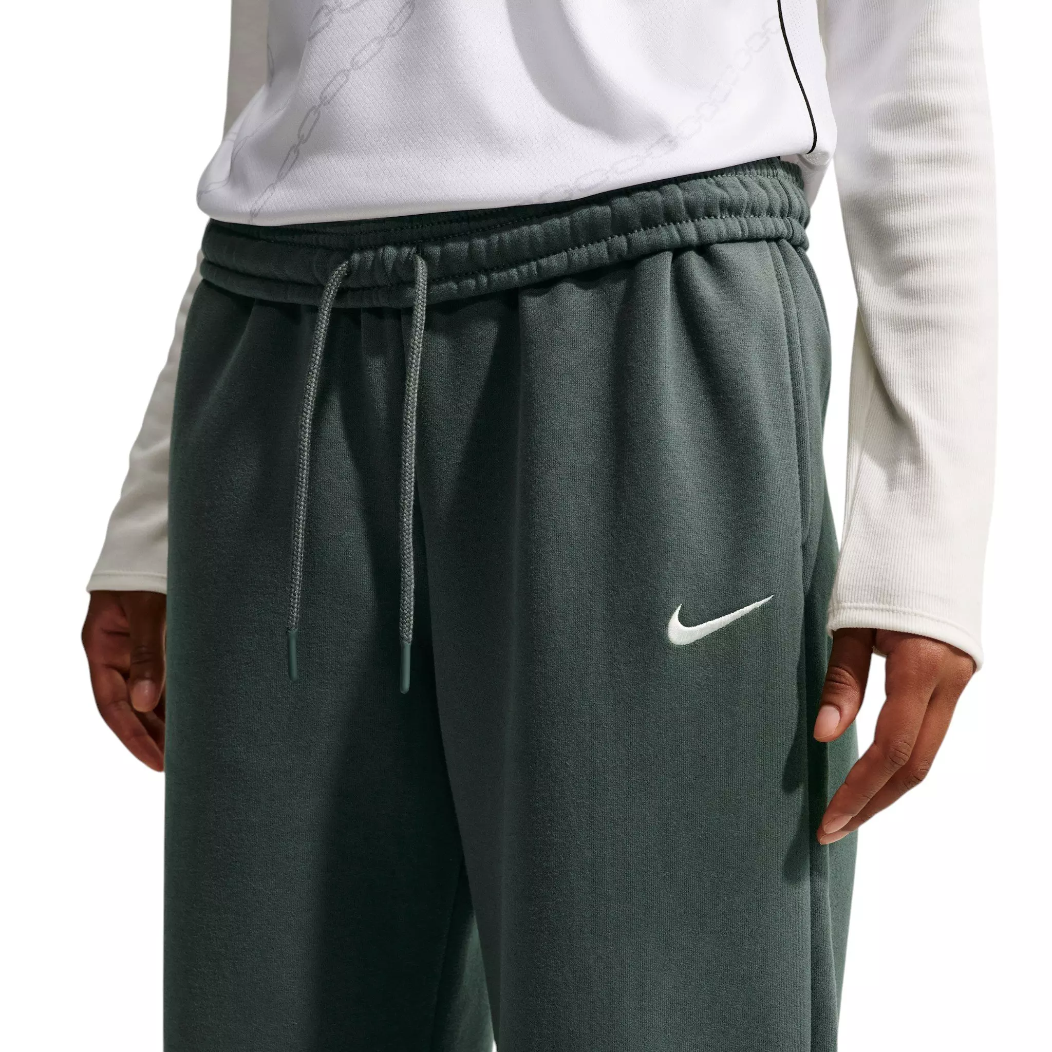 Nike Women's Studio Fleece Med-Weight Mid Rise Wide-Leg Pants - Camo Green - CAMO GREEN