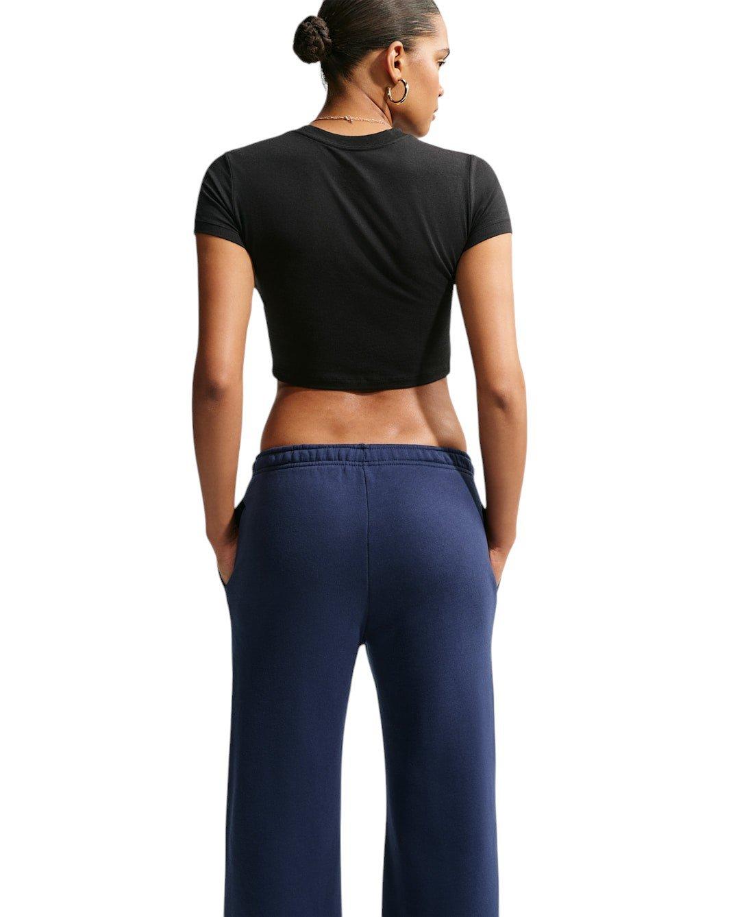 Nike Women's Studio Fleece Med-Weight Mid Rise Wide-Leg Pants - Navy - NAVY