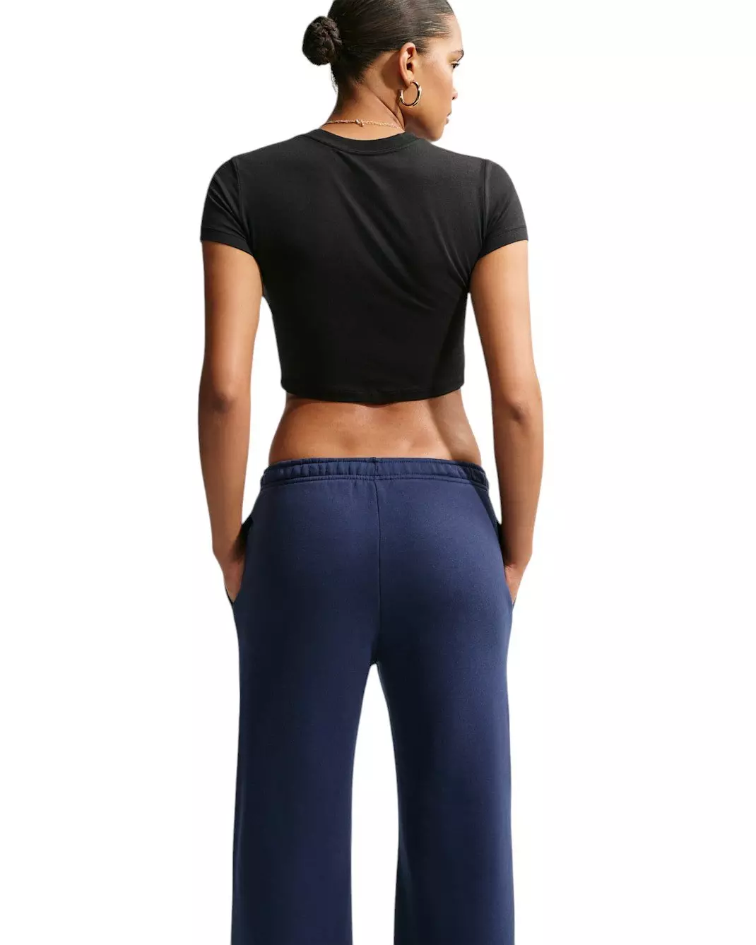 Nike Women's Studio Fleece Med-Weight Mid Rise Wide-Leg Pants - Navy - NAVY
