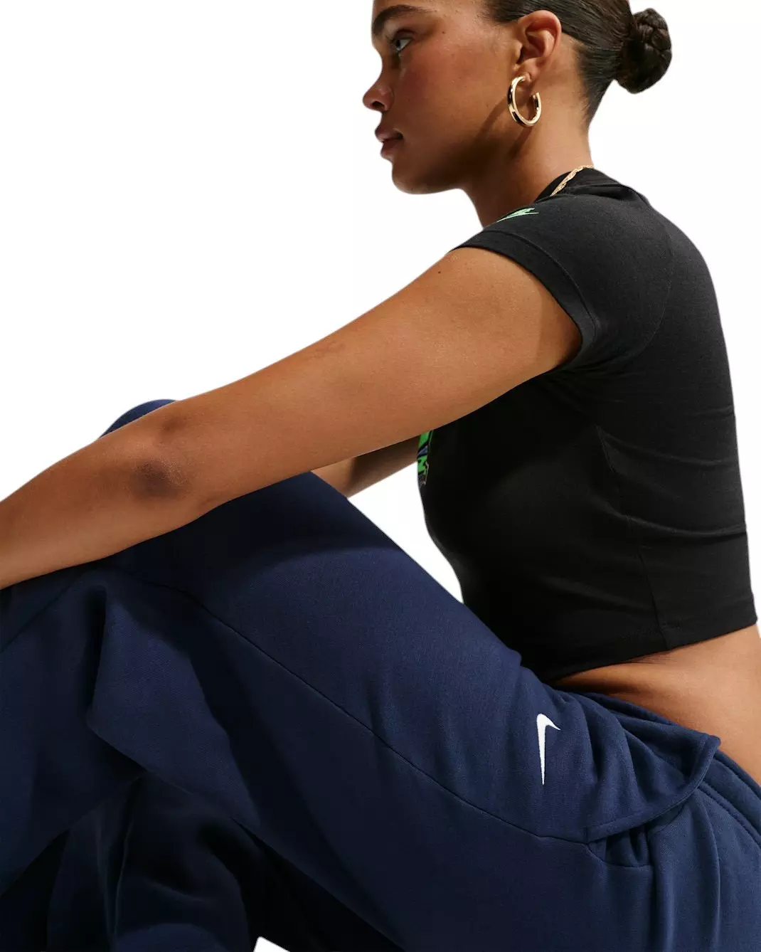 Nike Women's Studio Fleece Med-Weight Mid Rise Wide-Leg Pants - Navy - NAVY