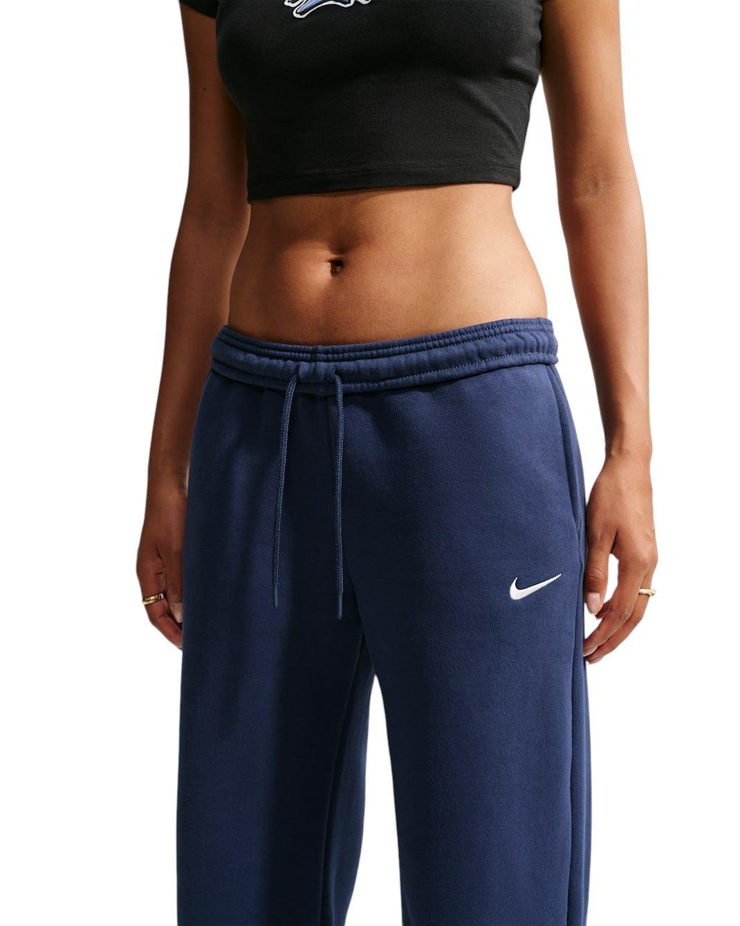 Nike Women's Studio Fleece Med-Weight Mid Rise Wide-Leg Pants - Navy - NAVY