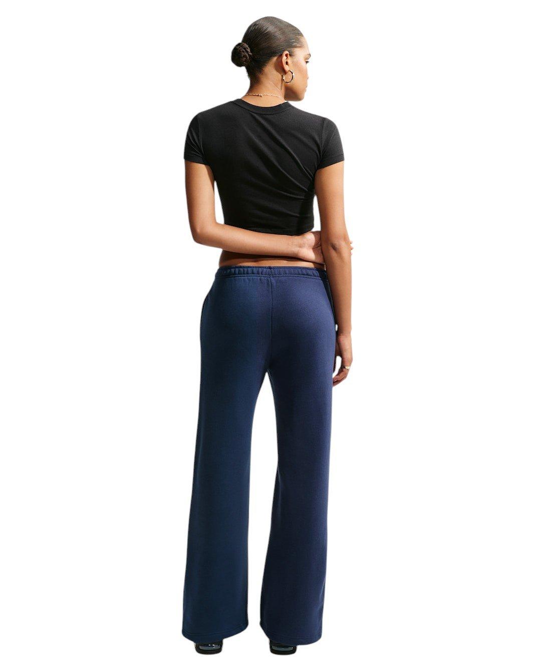Nike Women's Studio Fleece Med-Weight Mid Rise Wide-Leg Pants - Navy - NAVY