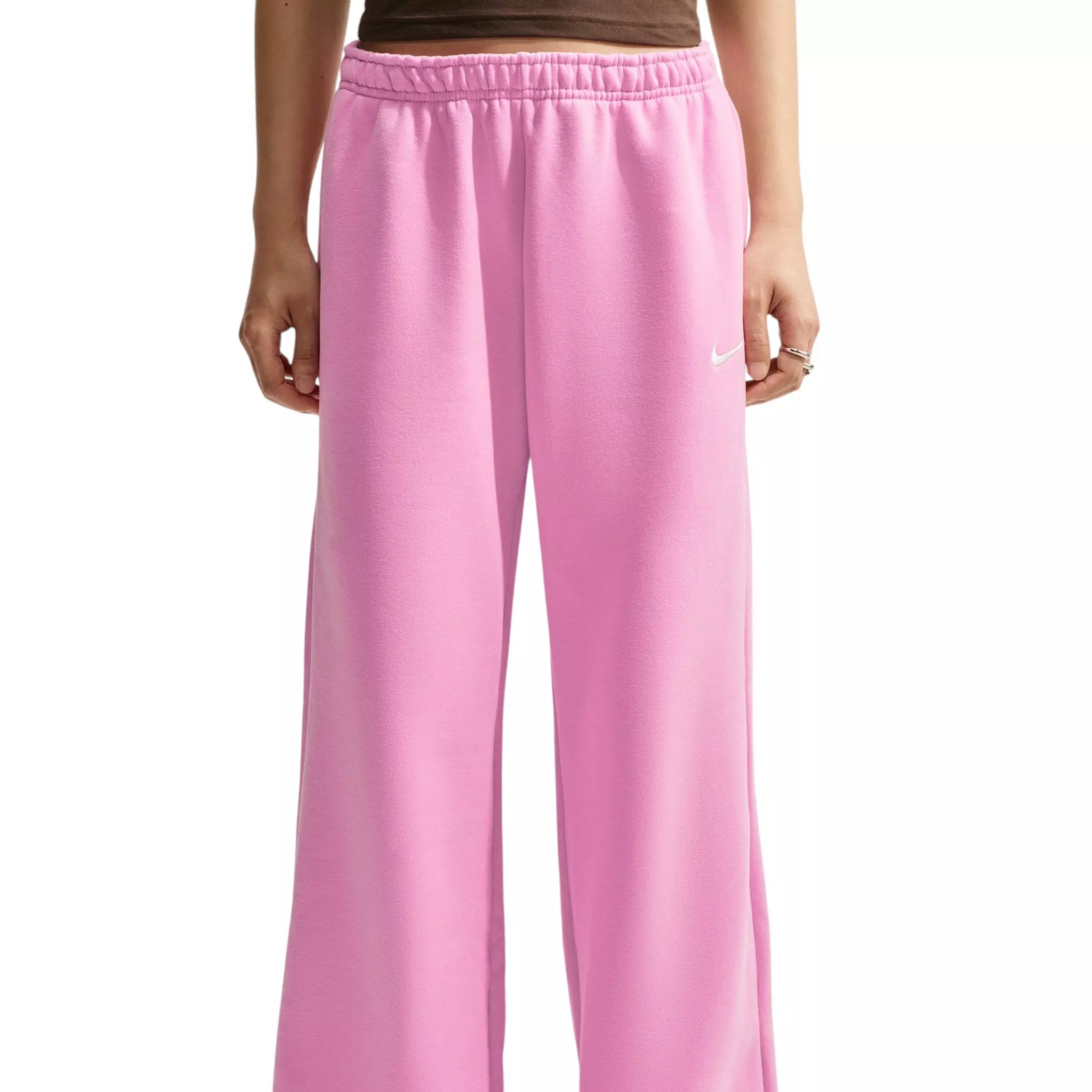 Nike Women's Studio Fleece Med-Weight Mid Rise Wide-Leg Pants - Pink - PINK