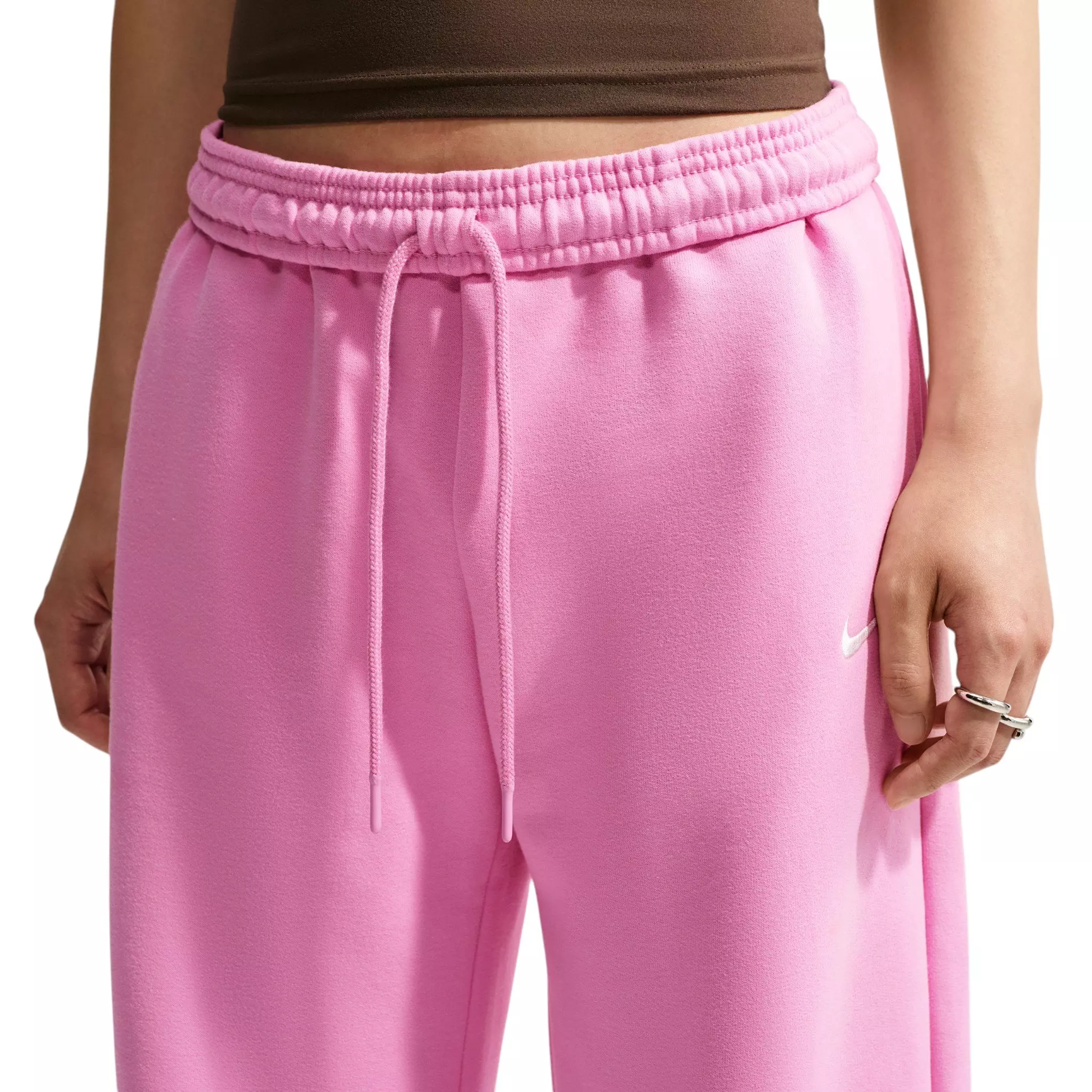 Nike Women's Studio Fleece Med-Weight Mid Rise Wide-Leg Pants - Pink - PINK