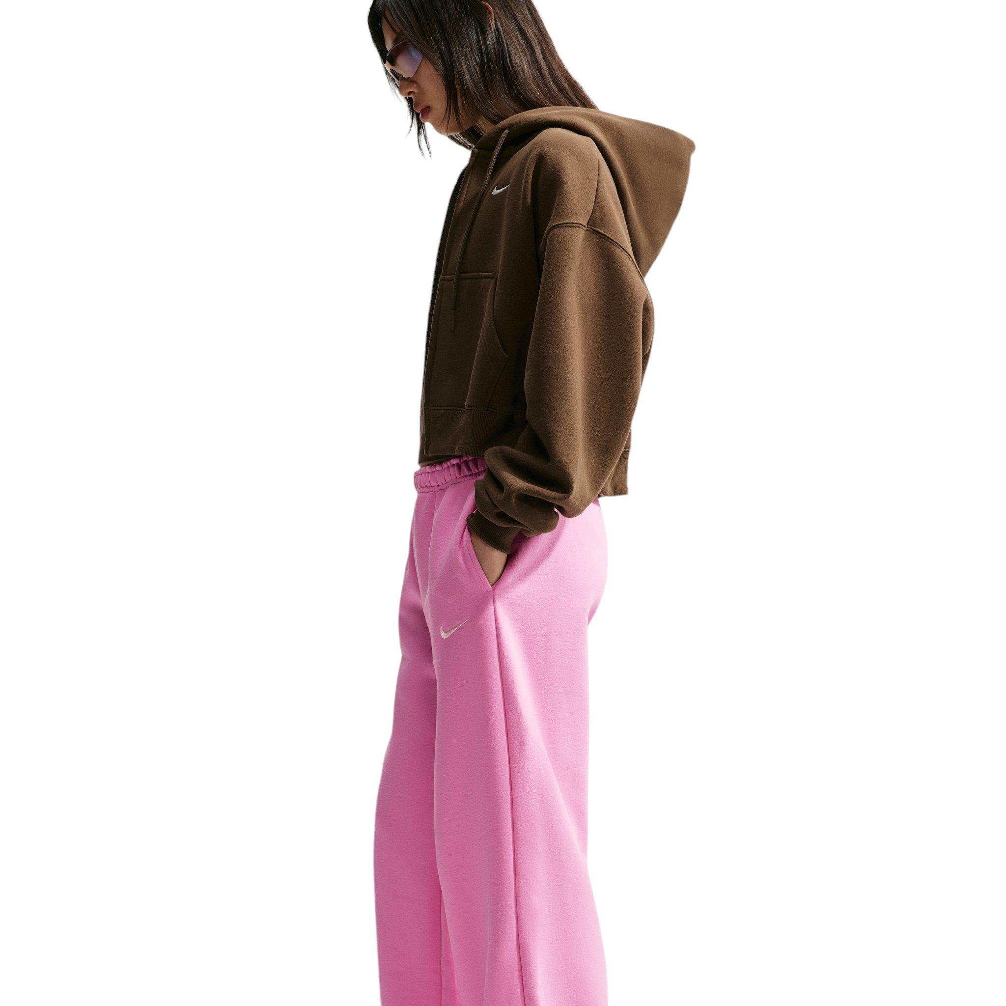 Nike Women's Studio Fleece Med-Weight Mid Rise Wide-Leg Pants - Pink - PINK