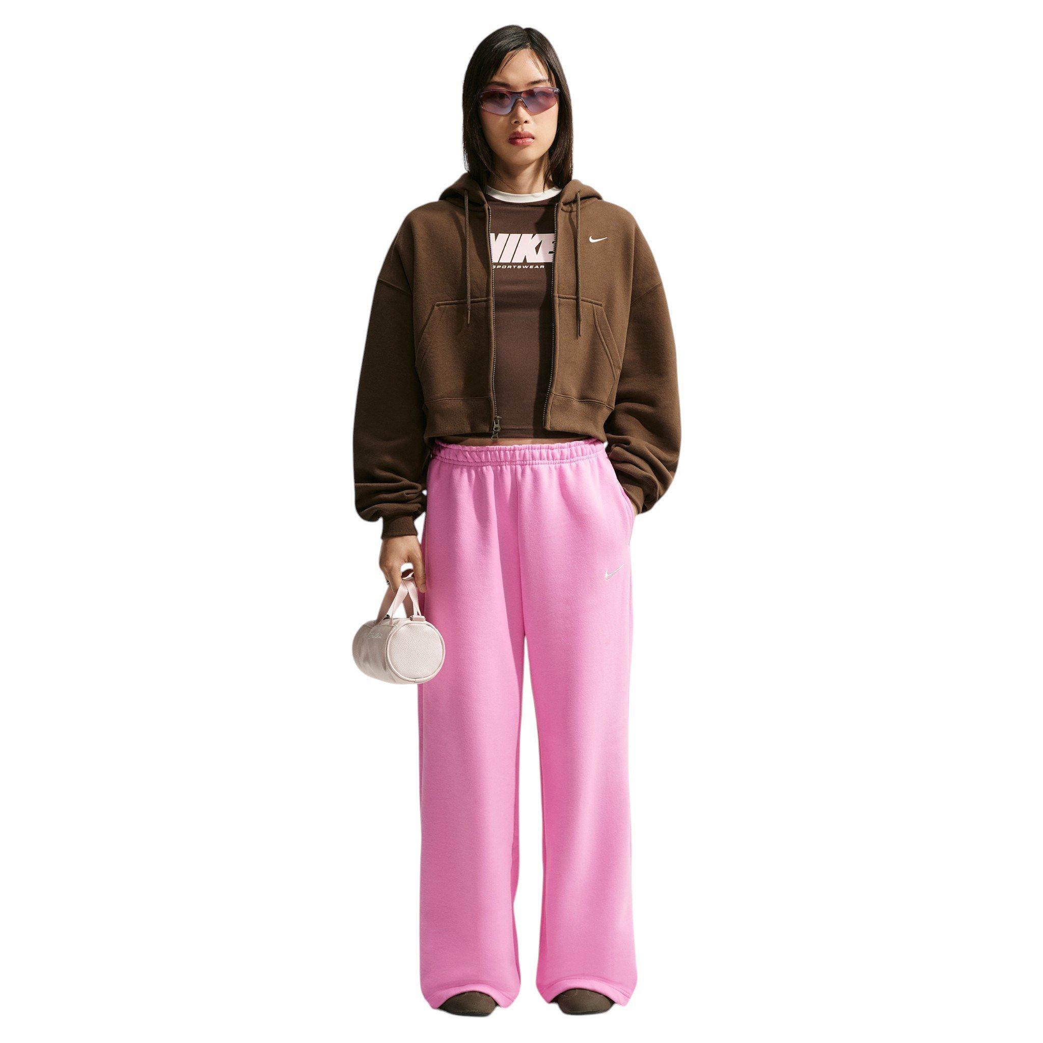 Nike Women's Studio Fleece Med-Weight Mid Rise Wide-Leg Pants - Pink - PINK