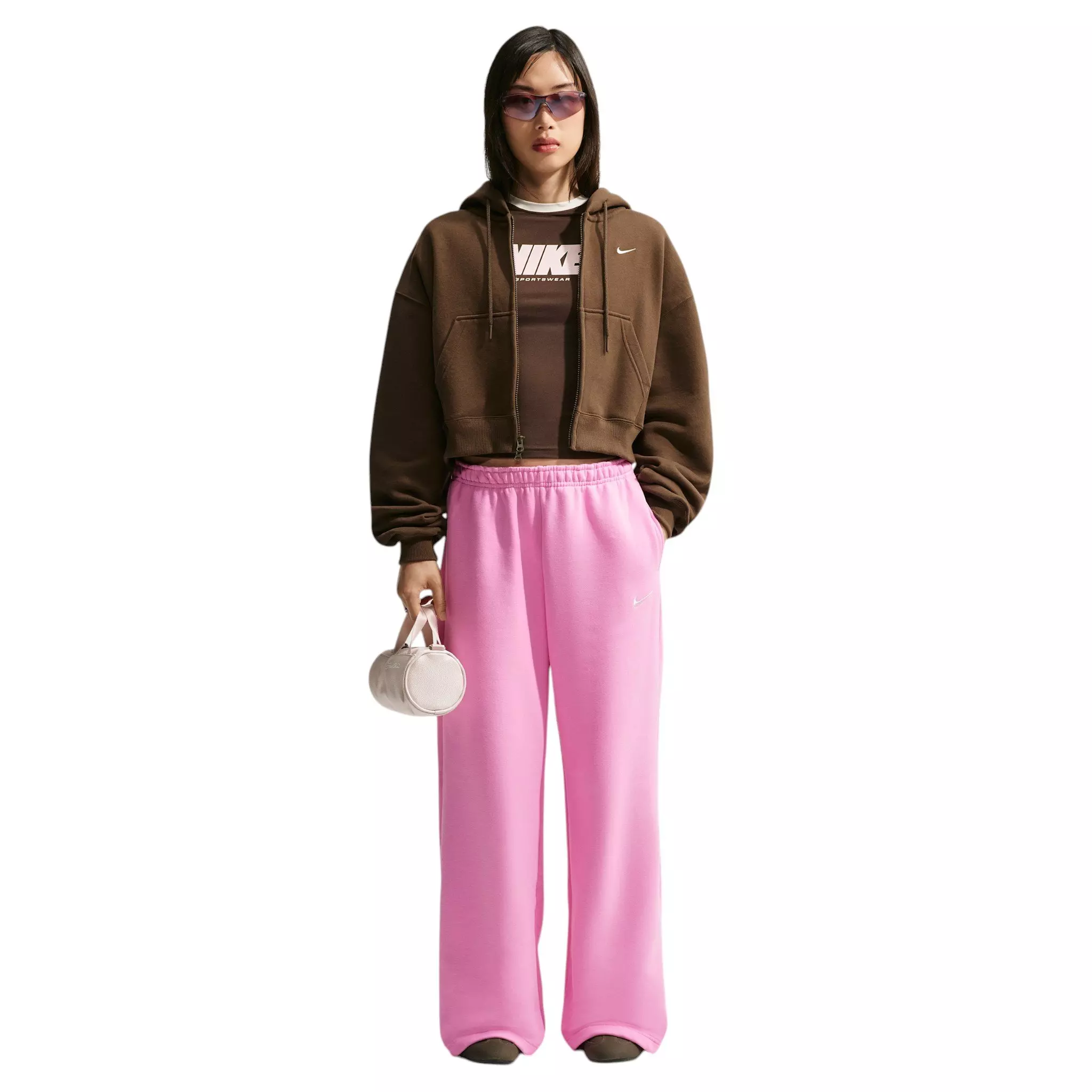 Nike Women's Studio Fleece Med-Weight Mid Rise Wide-Leg Pants - Pink - PINK