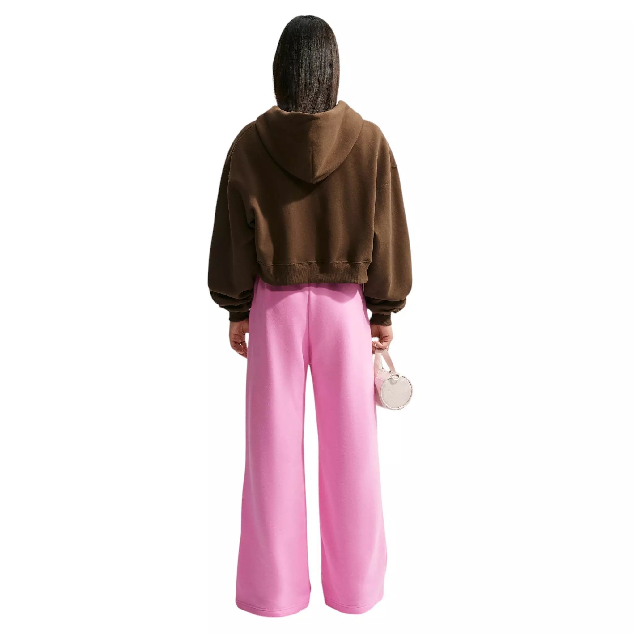 Nike Women's Studio Fleece Med-Weight Mid Rise Wide-Leg Pants - Pink - PINK