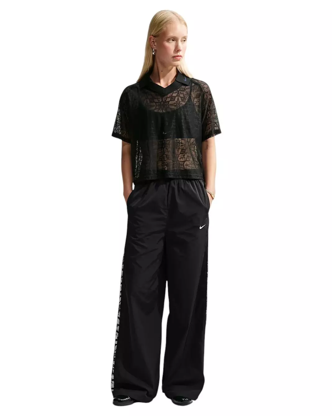 Nike Women's Sportswear Loose Mid-Rise Lace Track Pants - Black - BLACK
