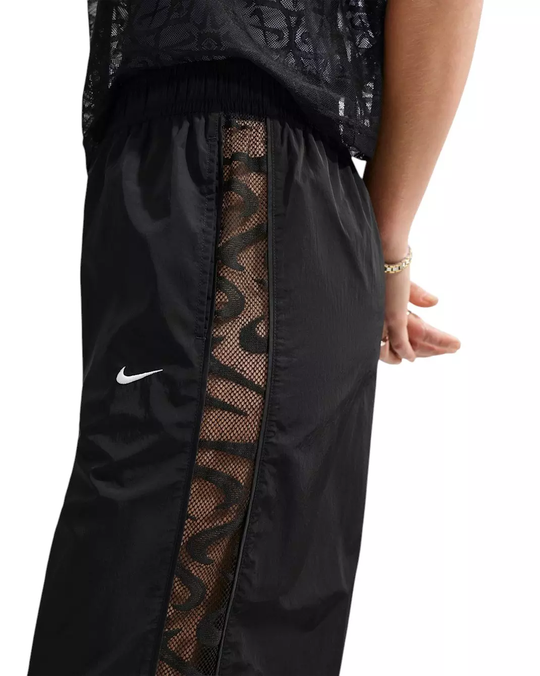 Nike Women's Sportswear Loose Mid-Rise Lace Track Pants - Black - BLACK