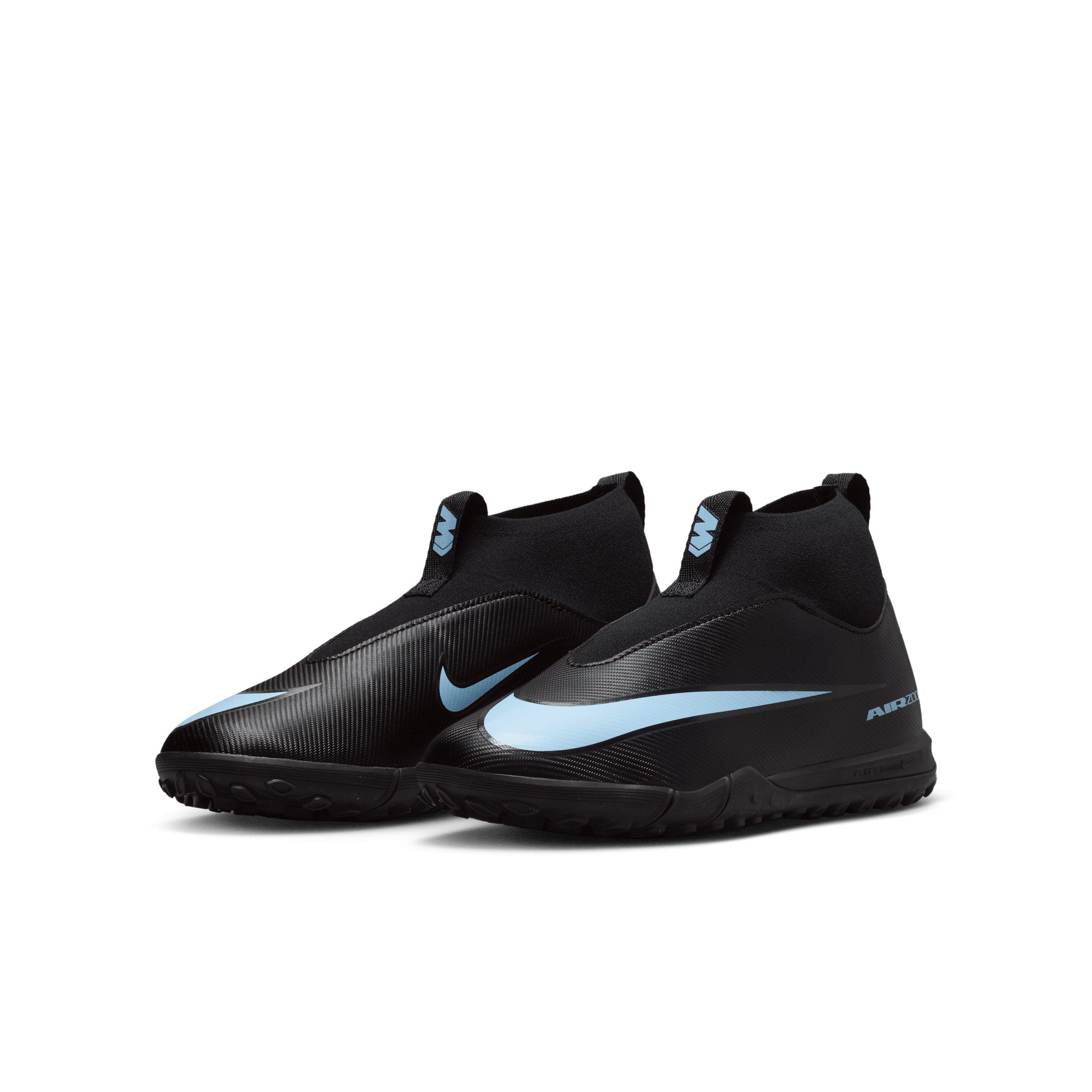 Nike Jr. Mercurial Superfly 10 Academy Turf Grade School Kids' "Black/Ice Blue" Soccer Shoe