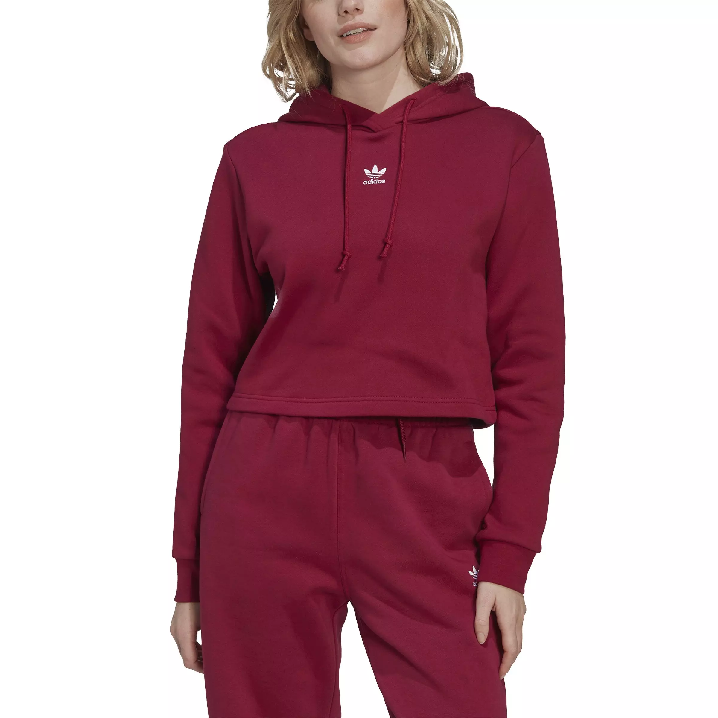 adidas Women's Adicolor Essentials Crop Fleece Hoodie-Red - RED