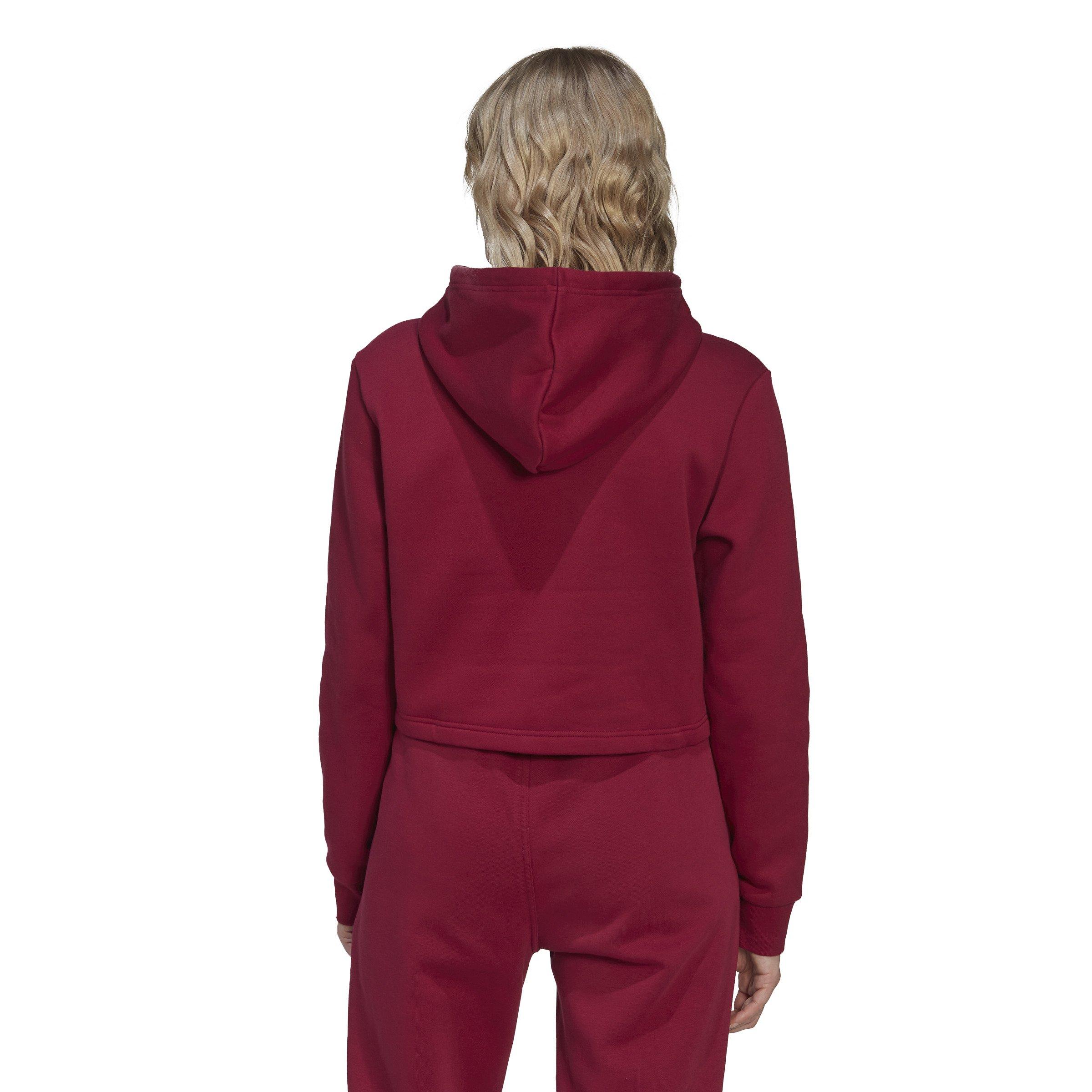 adidas Women's Adicolor Essentials Crop Fleece Hoodie-Red - RED Thumbnail View 3