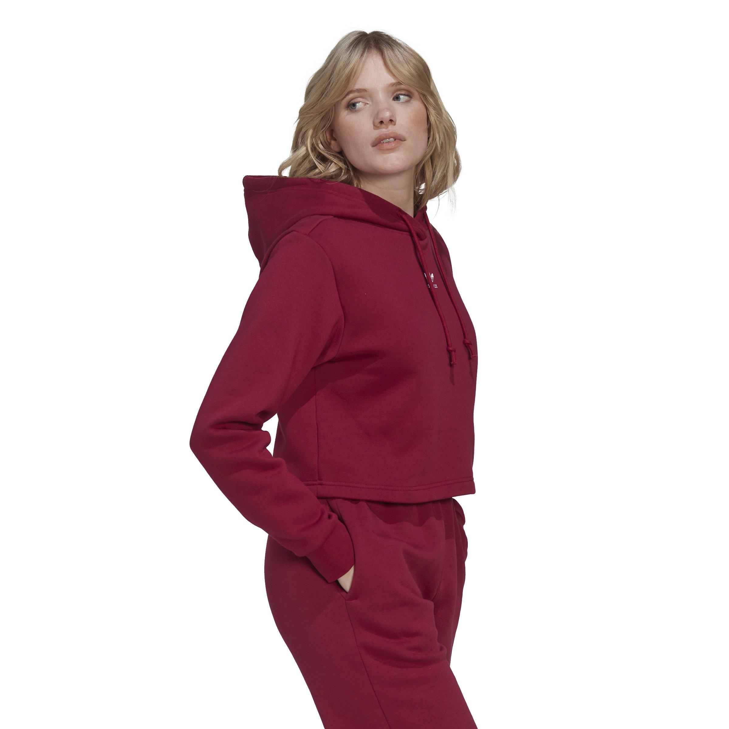 adidas Women's Adicolor Essentials Crop Fleece Hoodie-Red - RED Thumbnail View 6