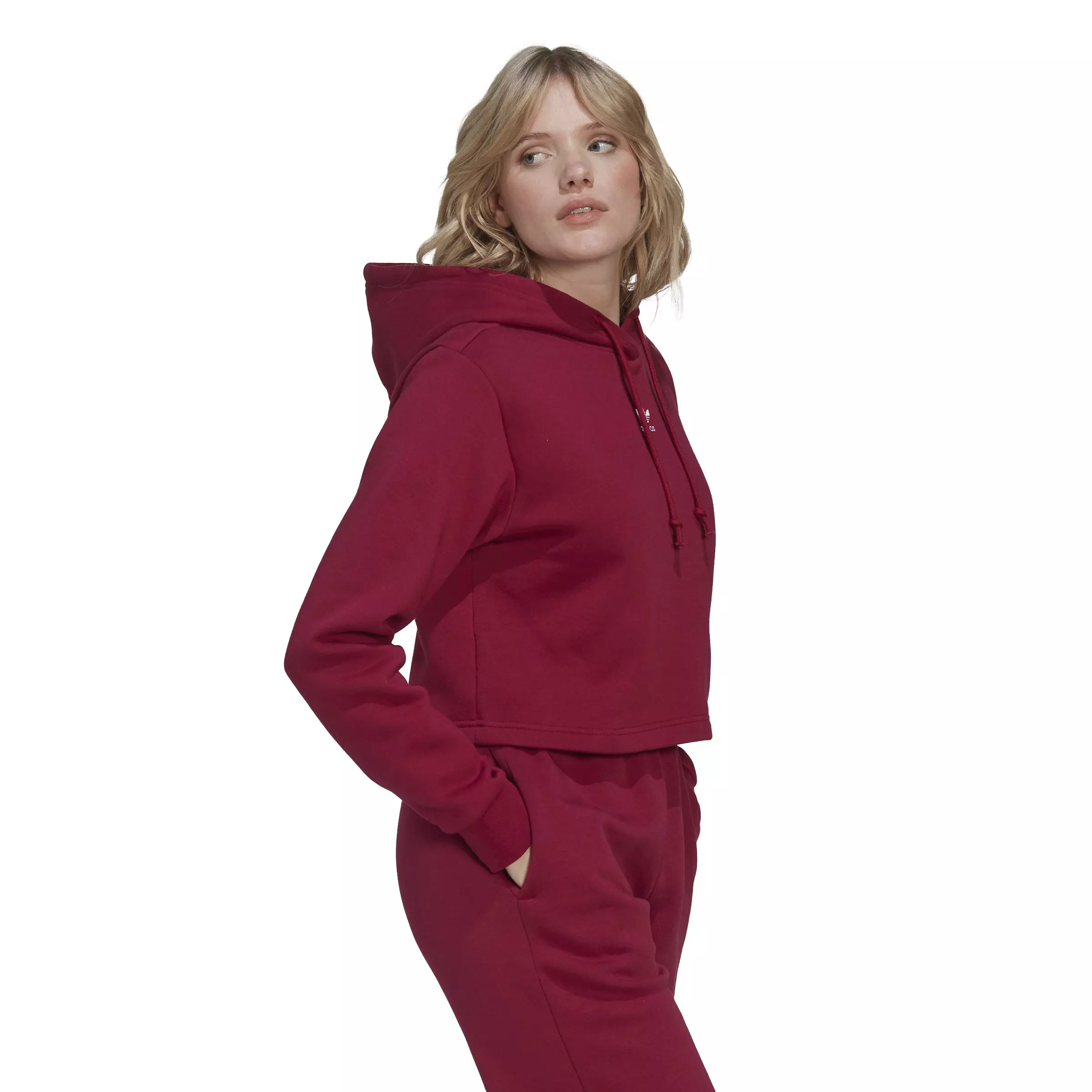 adidas Women's Adicolor Essentials Crop Fleece Hoodie-Red - RED
