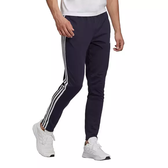 adidas Men's Essentials Single Jersey Tapered Open Hem 3-Stripes Navy Pants