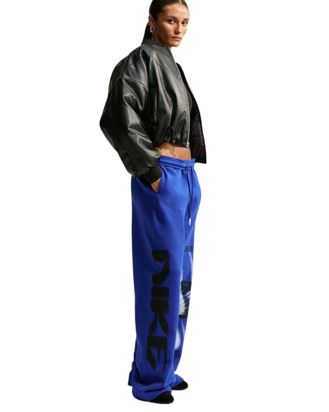 Nike Women's Studio Fleece Med-Weight Oversized HR Straight-Leg Graphic Pants - Royal - ROYAL