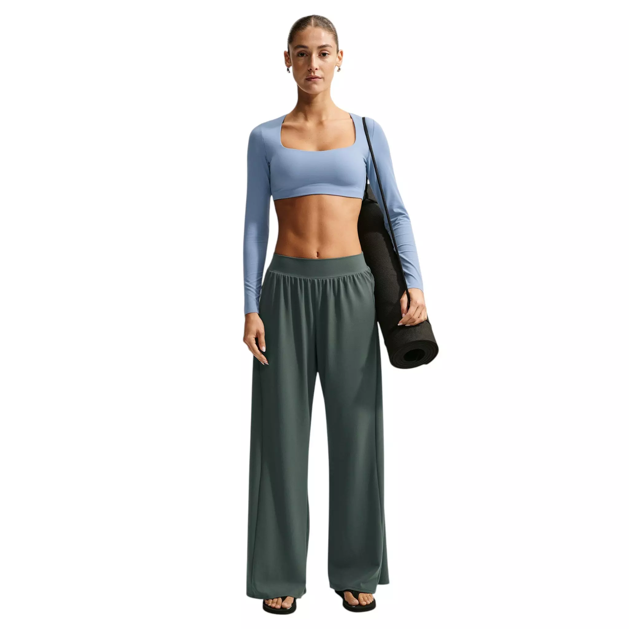 Nike Women's Zenvy Mid-Rise Wide-Leg Pants - Camo Green - CAMO GREEN