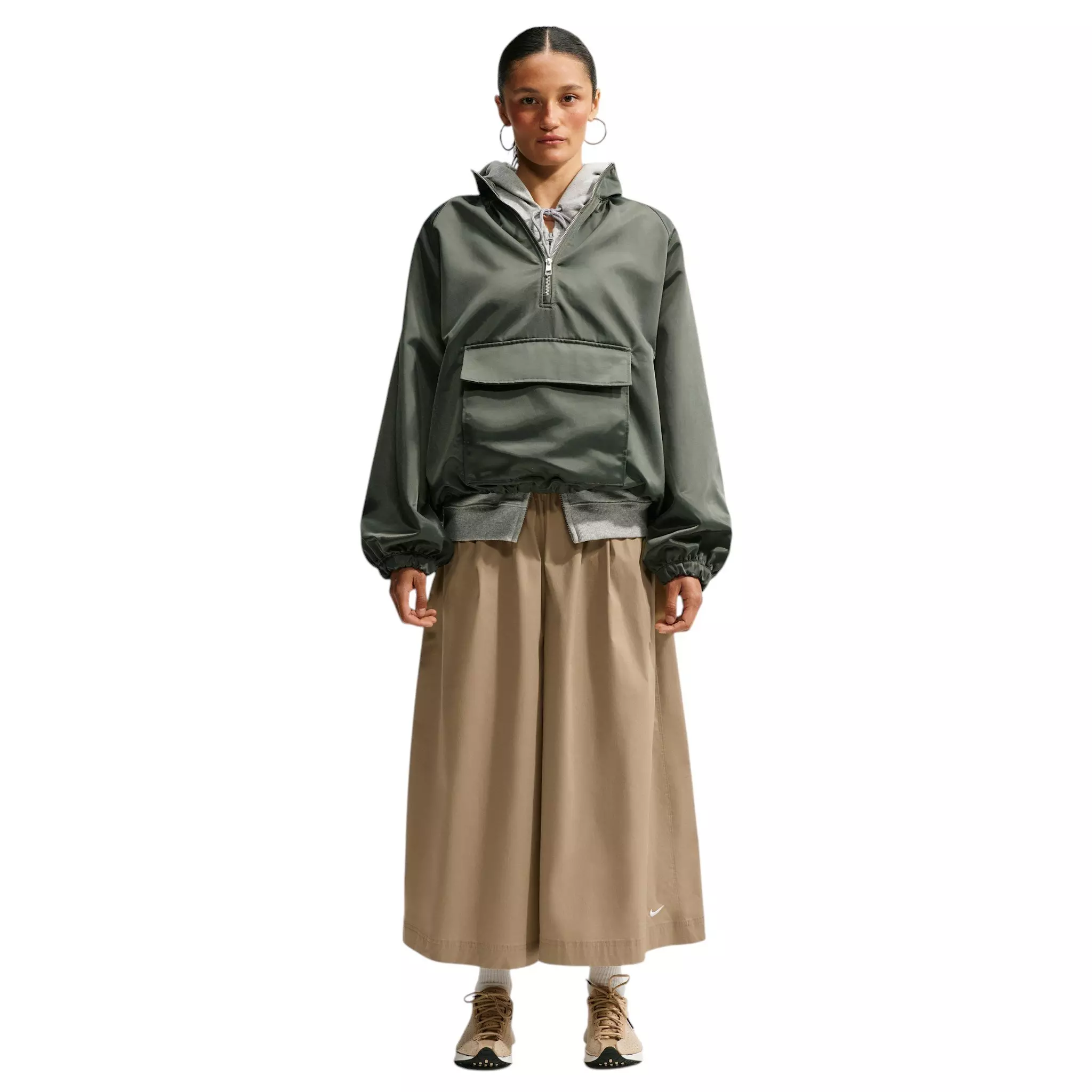 Nike Women's Sportswear Oversized Mid-Rise Poplin Culotte Pants - Beige - BEIGE