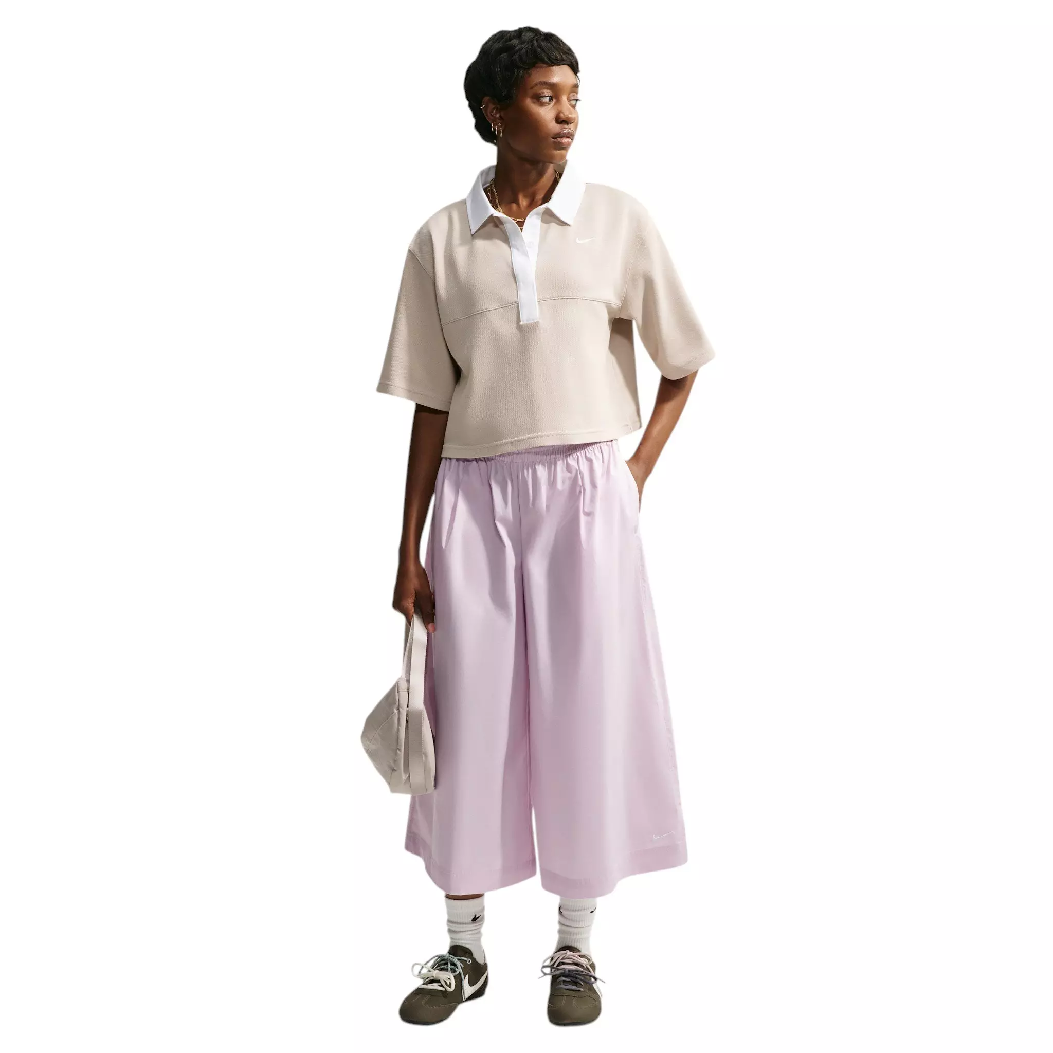 Nike Women's Sportswear Oversized Mid-Rise Poplin Culotte Pants - Lilac - LILAC