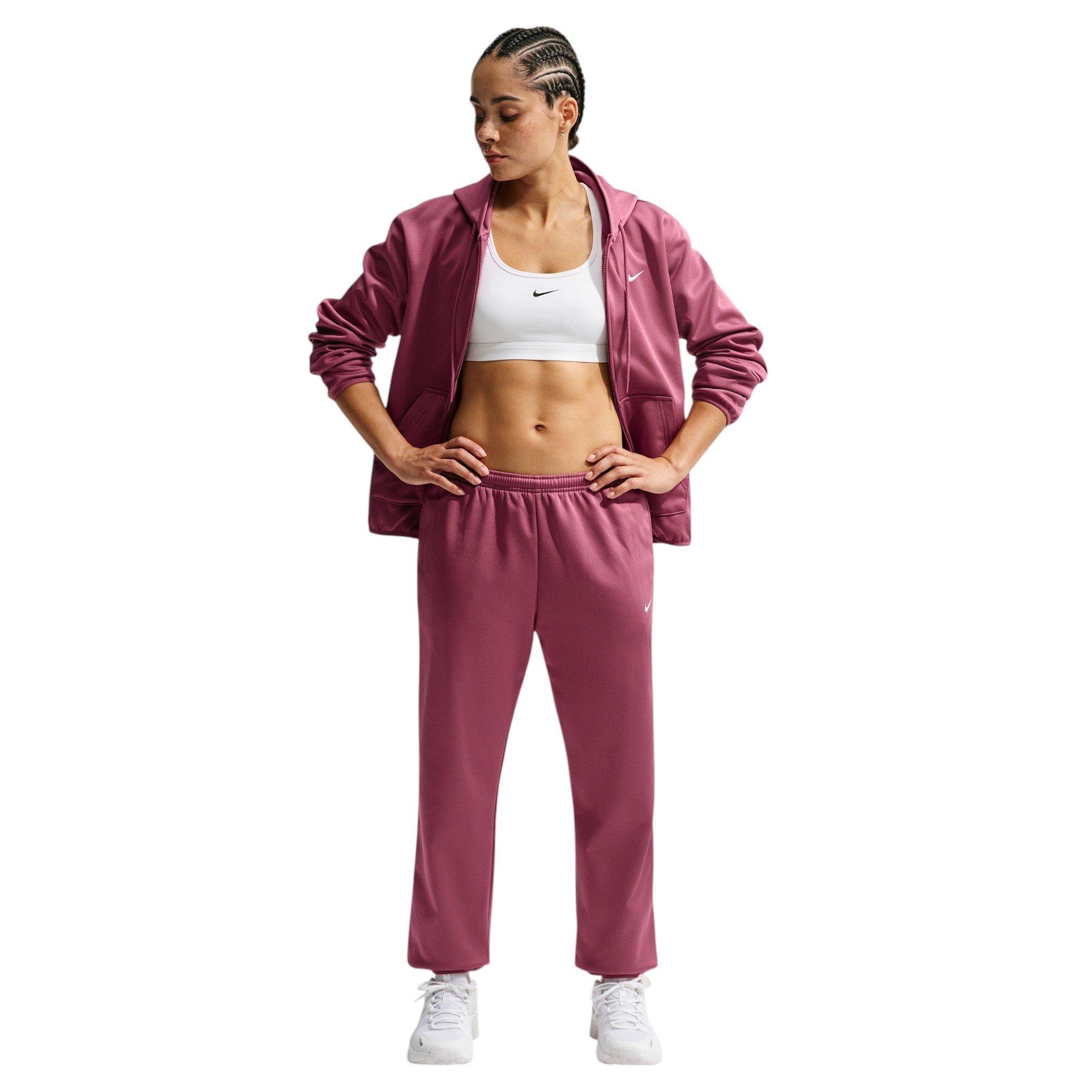 Nike Women's Studio Fleece Sport Therma-FIT Mid-Rise Pants - Pink Smoke - PINK SMOKE
