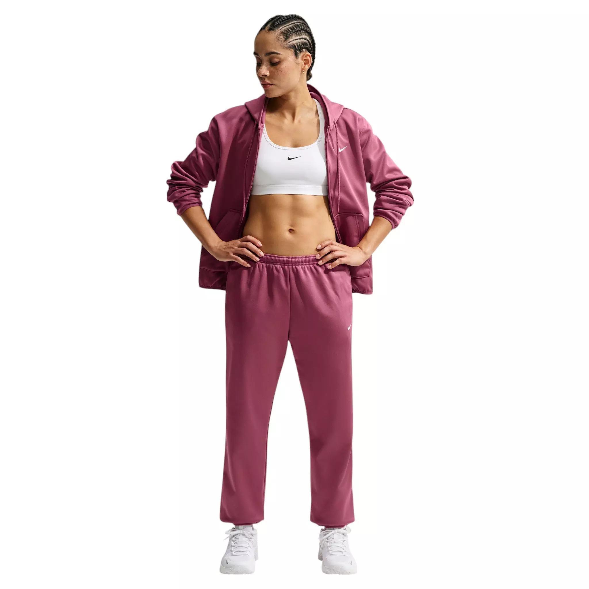Nike Women's Studio Fleece Sport Therma-FIT Mid-Rise Pants - Pink Smoke - PINK SMOKE