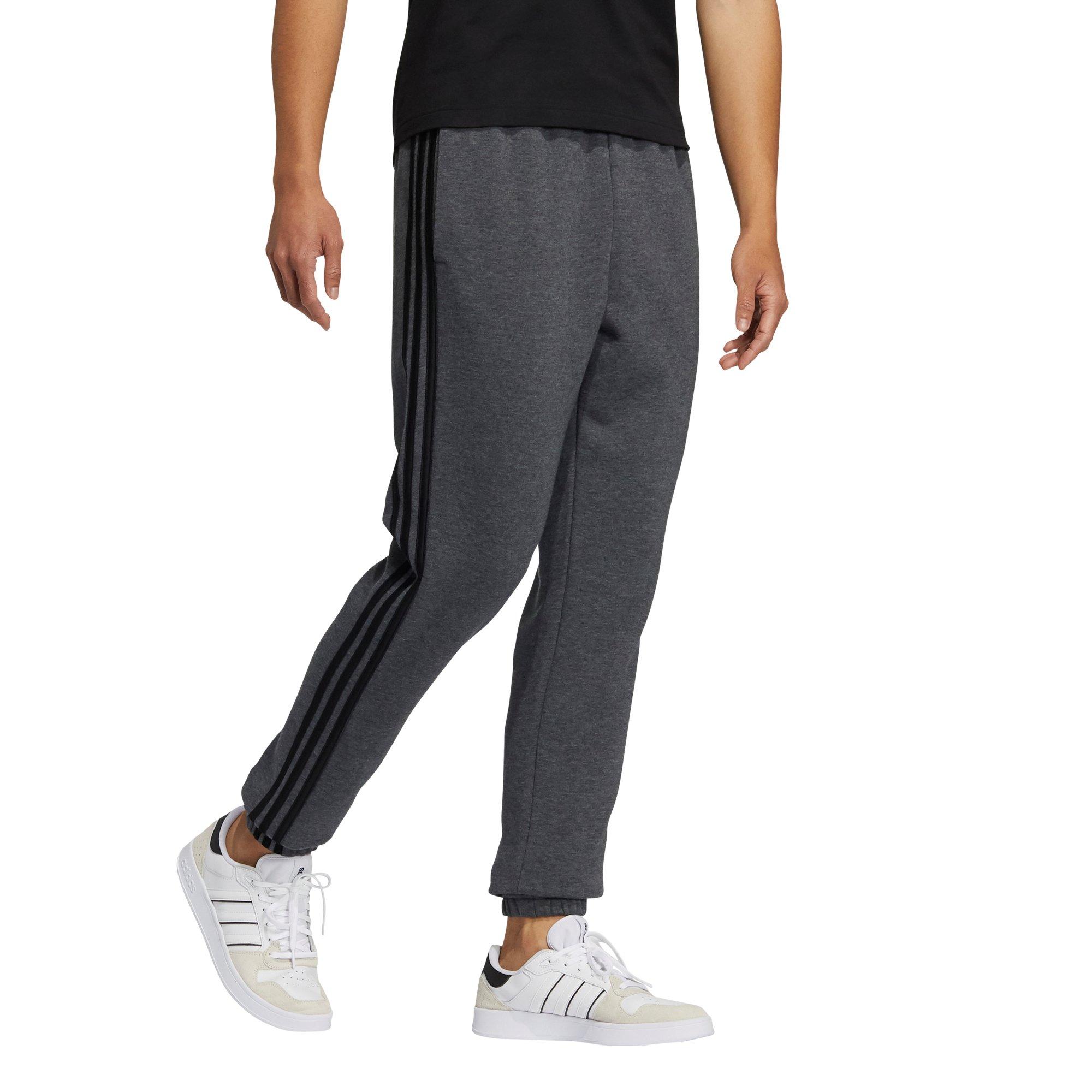 adidas Men's Essentials Fleece Tapered Elastic Cuff 3-Stripes Dark Grey  Pants