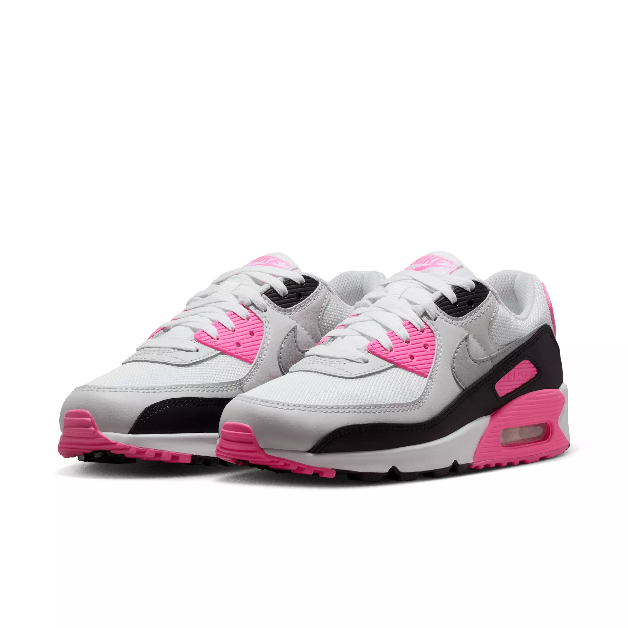 Nike Air Max 90 "White/Pink Glow/Black/Wolf Grey" Women's Shoe - WHITE/PINK/BLACK/GREY