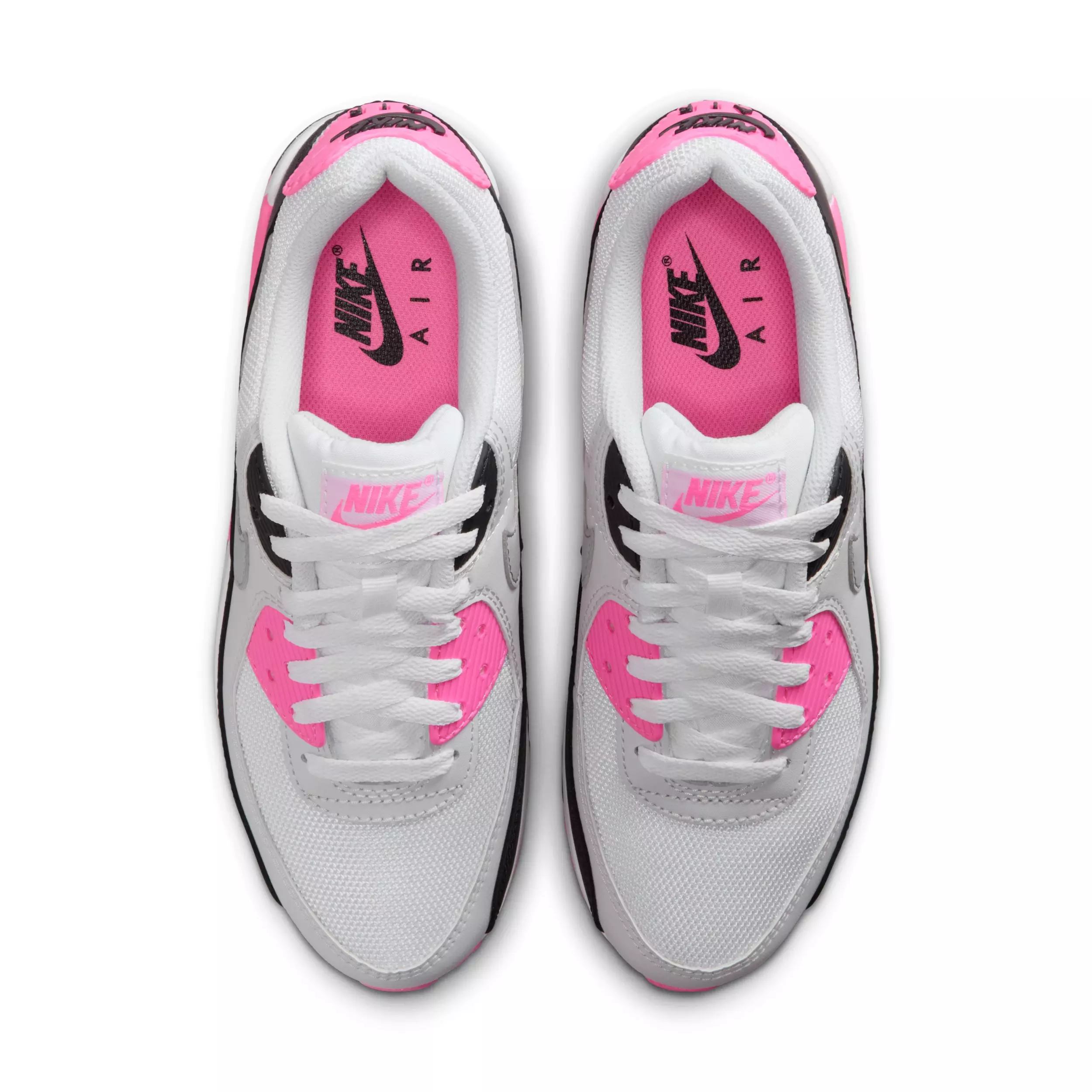 Nike Air Max 90 "White/Pink Glow/Black/Wolf Grey" Women's Shoe - WHITE/PINK/BLACK/GREY