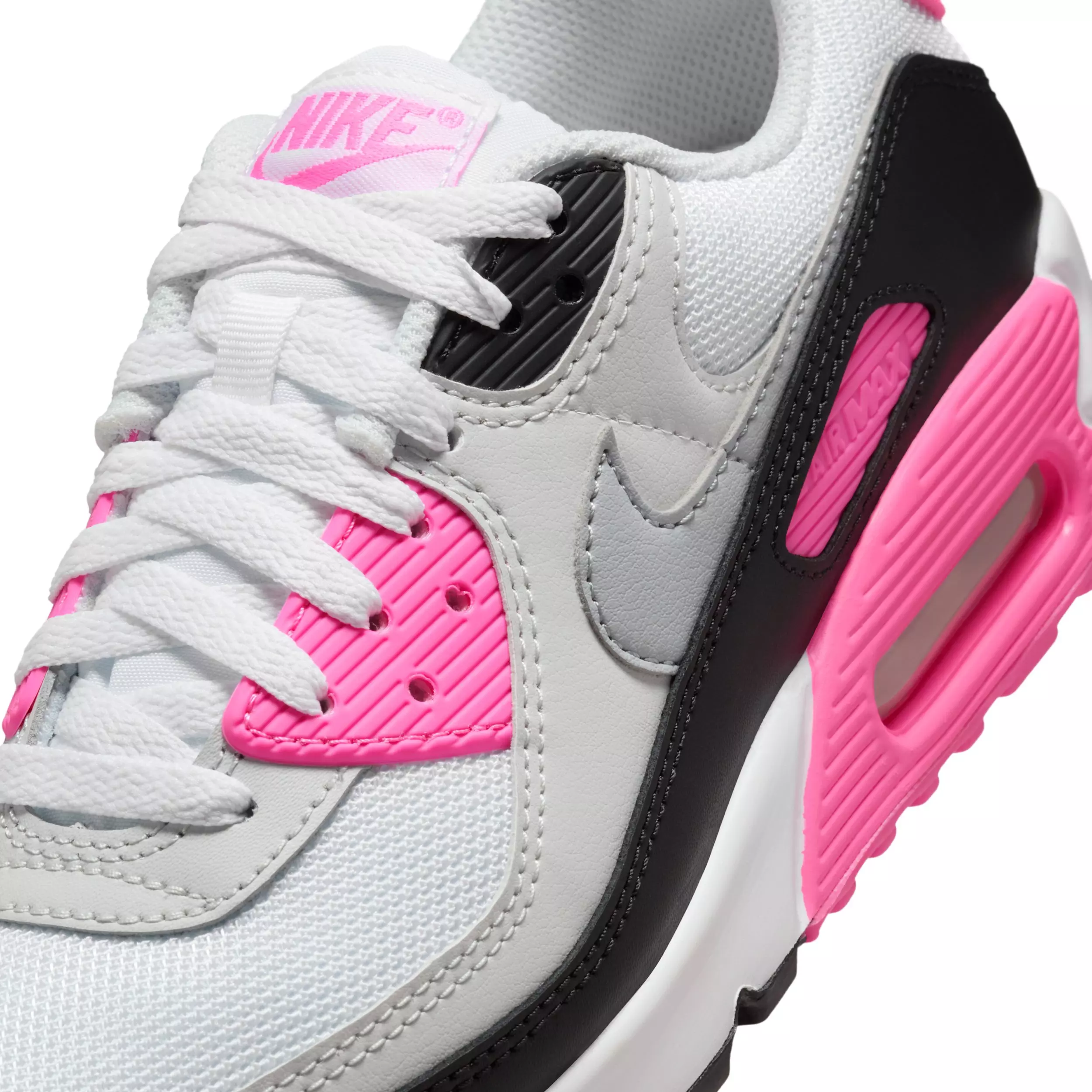 Nike Air Max 90 "White/Pink Glow/Black/Wolf Grey" Women's Shoe - WHITE/PINK/BLACK/GREY